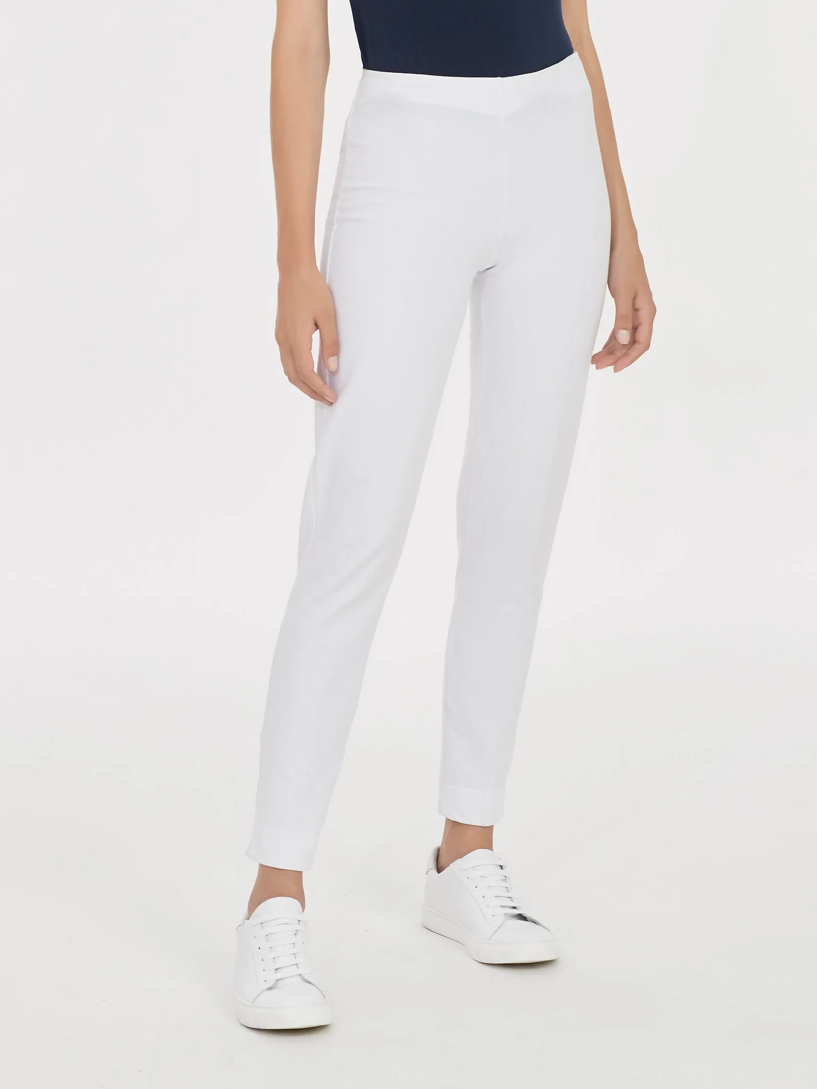 Pantalone a sigaretta in maglia denim - Bianco