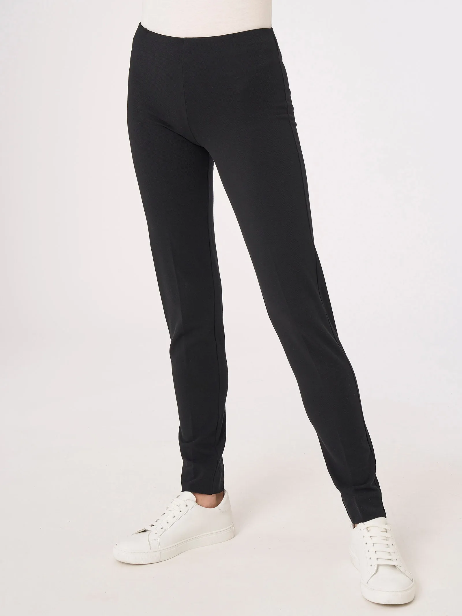 Pantalone a sigaretta in maglia denim elasticizzata - Nero