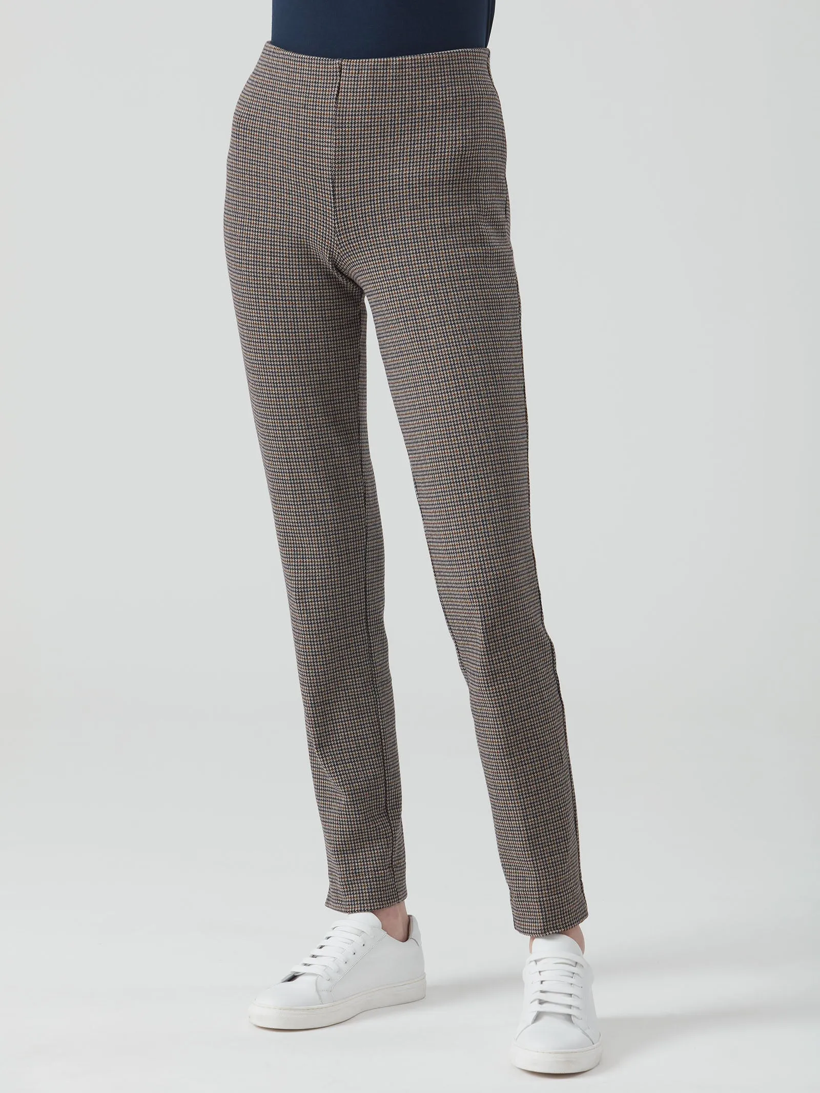 Pantalone a sigaretta micro pied de poule in tessuto Eco Jacquard