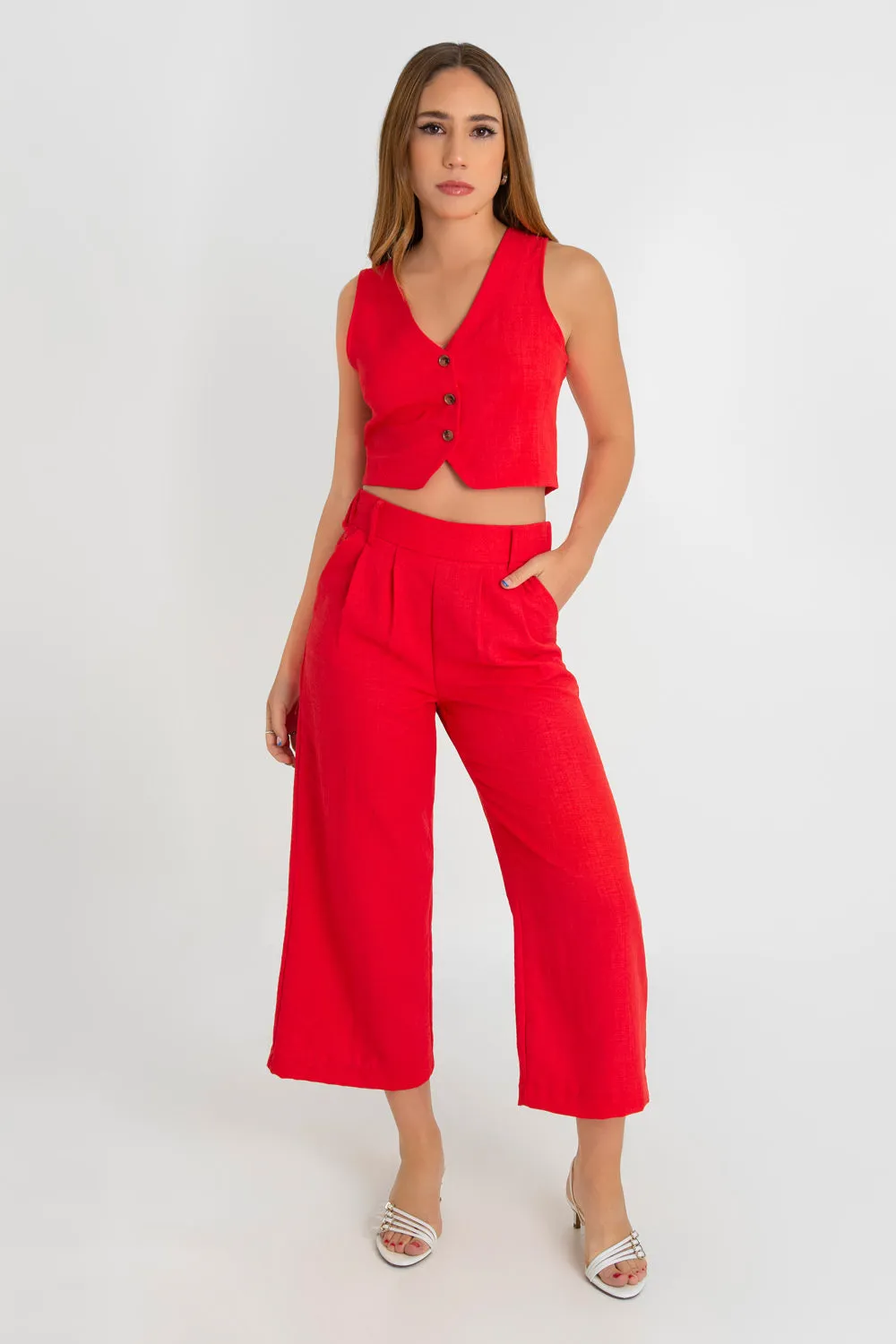 Pantalón ligero de fit culotte con pinzas