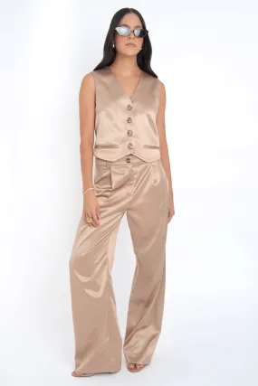 Pantalón wide leg satinado con pinzas