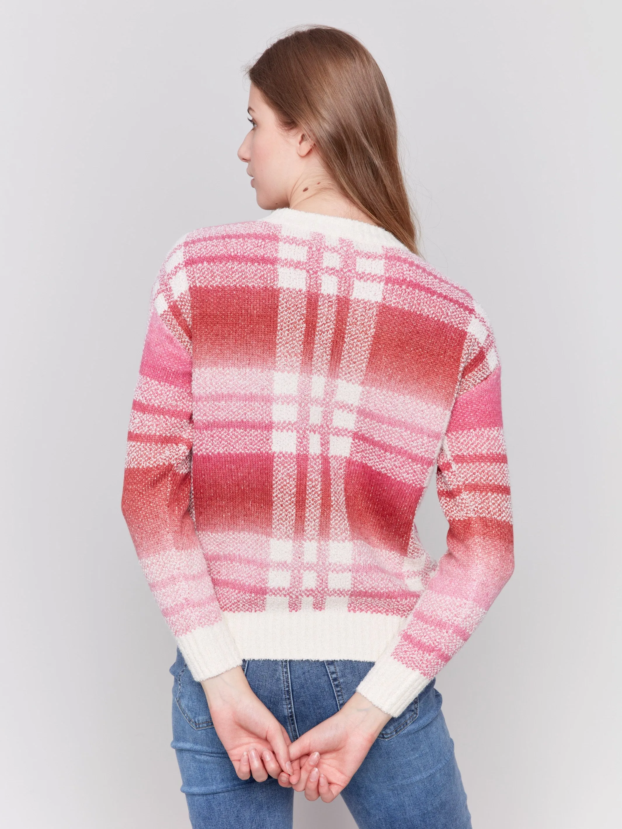 Plaid Space Dye Sweater - Magenta