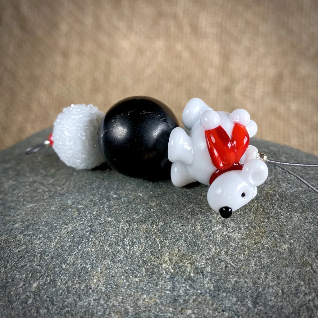 Polar Bear Christmas Ornament w/Shungite, Bright Red Scarf, on Iceberg