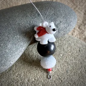 Polar Bear Christmas Ornament w/Shungite, Bright Red Scarf, on Iceberg