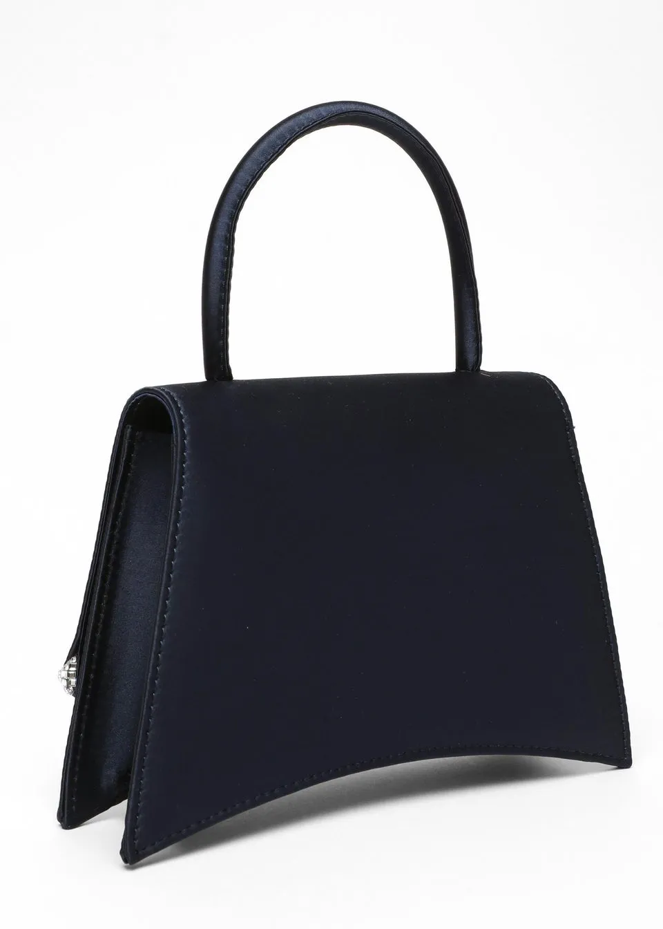 Quiz Navy Satin Diamante Trim Mini Tote Bag