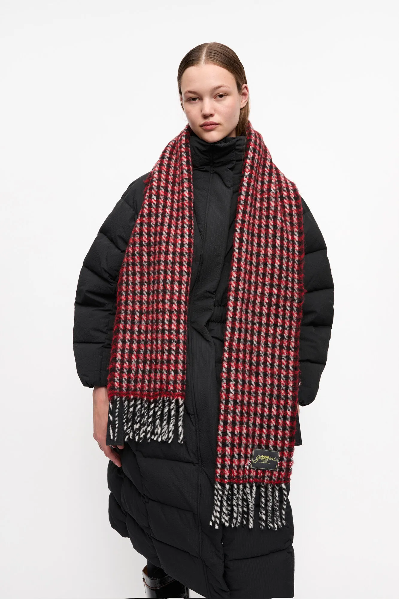 Red Check Fringed Scarf