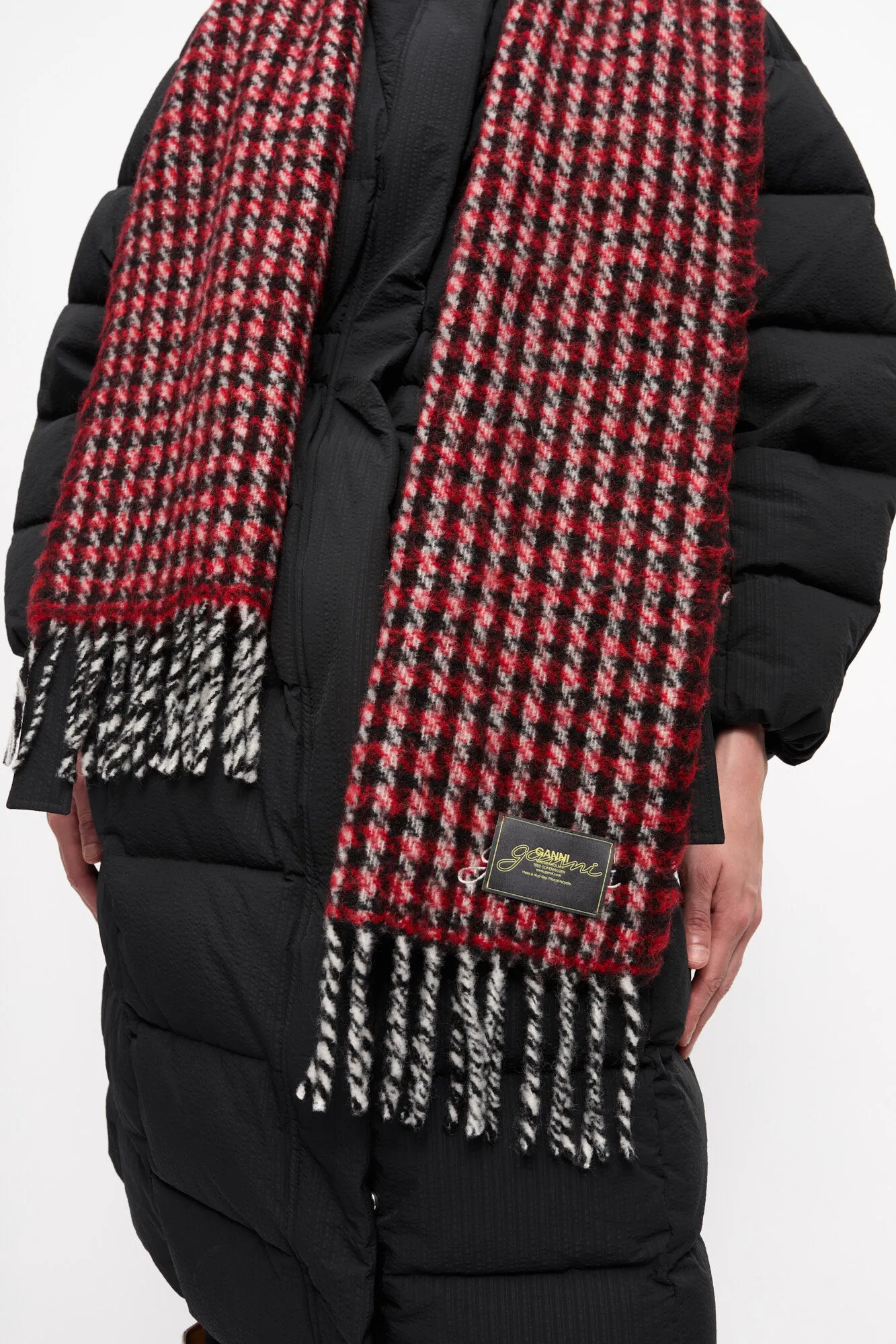 Red Check Fringed Scarf