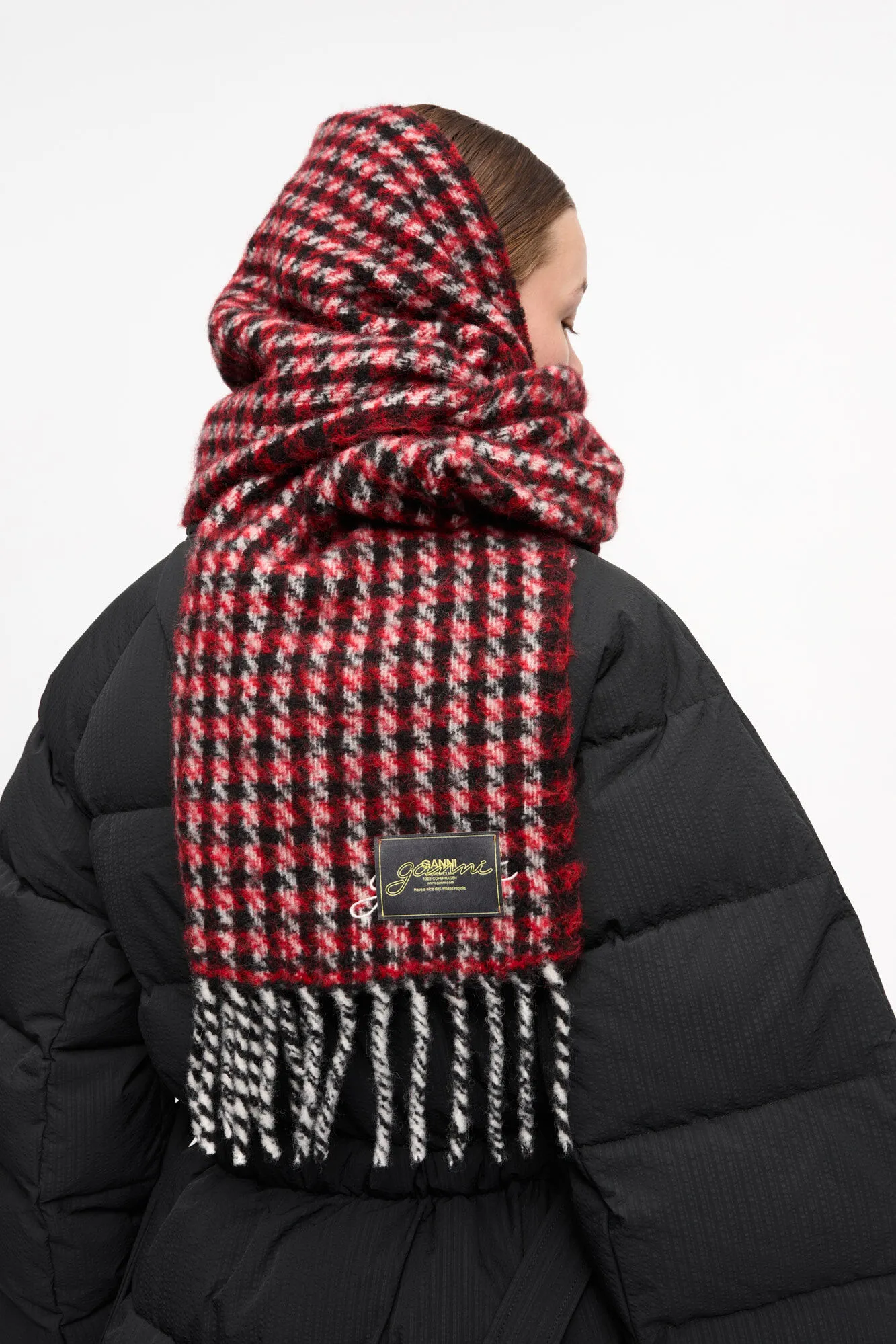 Red Check Fringed Scarf