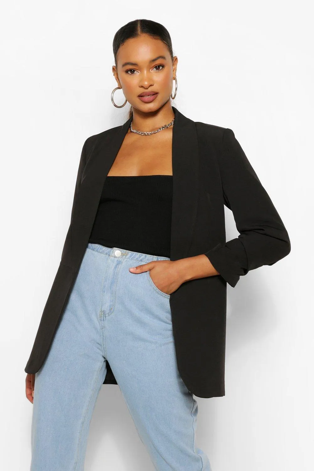 Ruched Sleeve Blazer