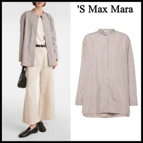 S Max Mara  |Stripes Casual Style Long Sleeves Cotton Office Style