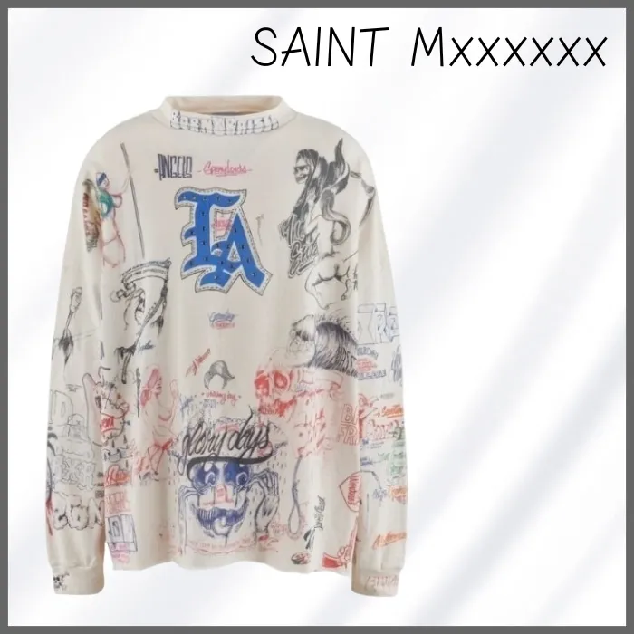 Saint Mxxxxxx  |Crew Neck Unisex Street Style Long Sleeves Cotton Oversized