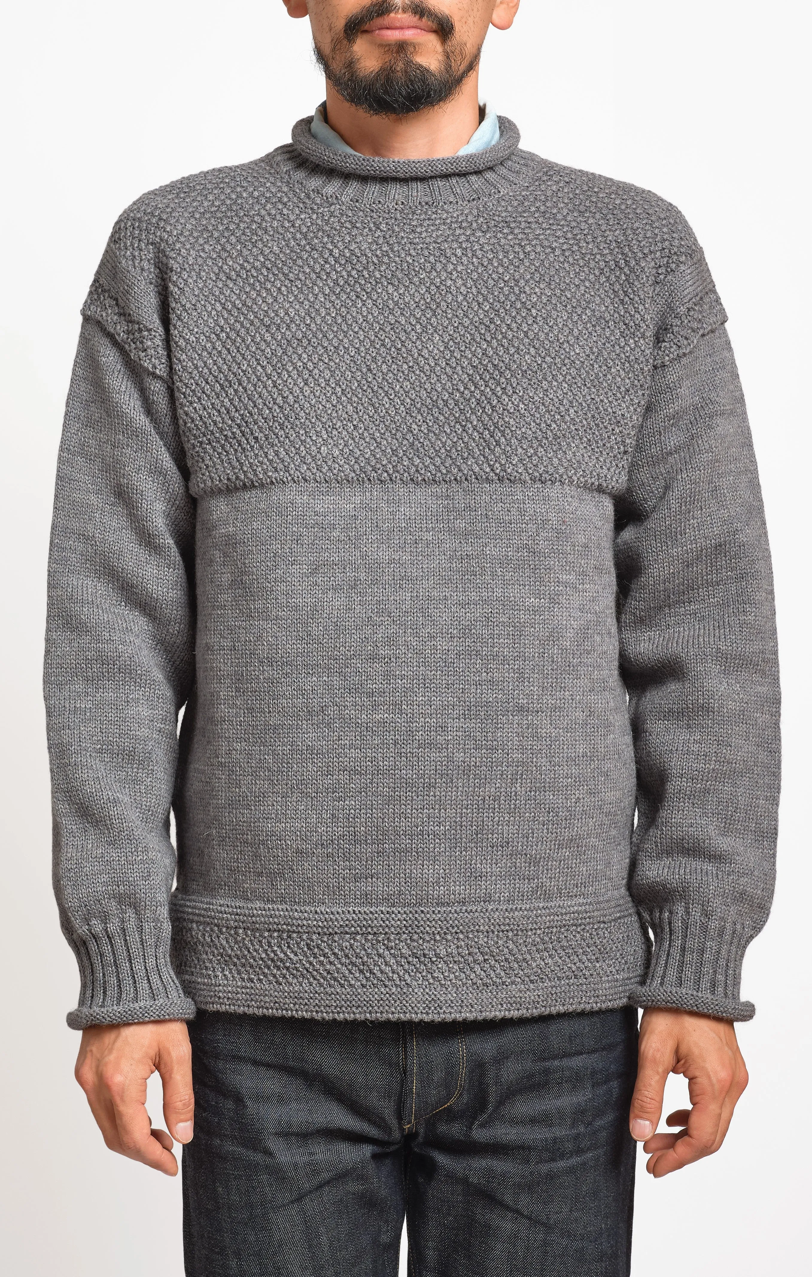 SE28 GREY BRITISH WOOL GUERNSEY UNISEX SWEATER