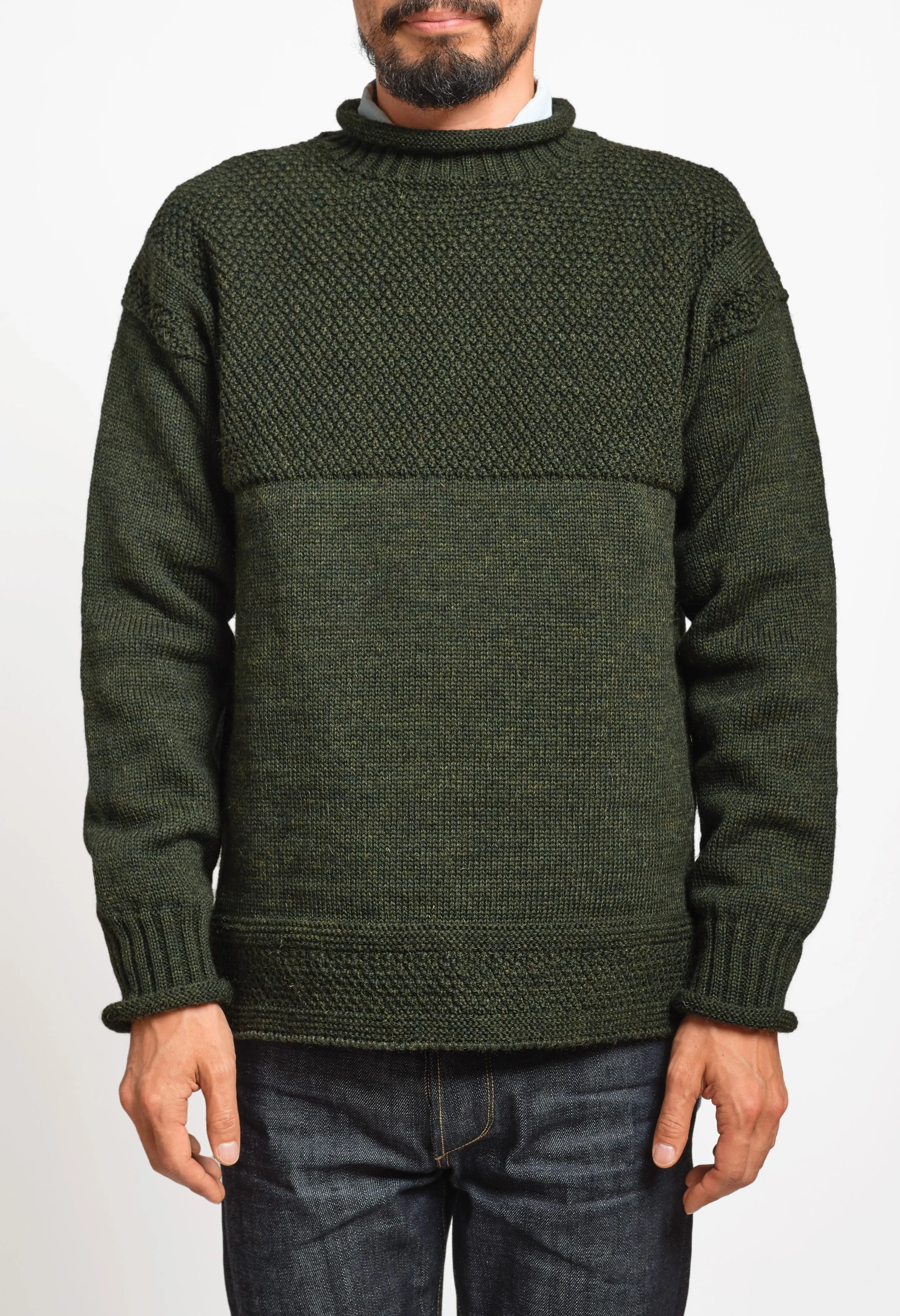 SE28 LODEN GREEN BRITISH WOOL GUERNSEY UNISEX SWEATER