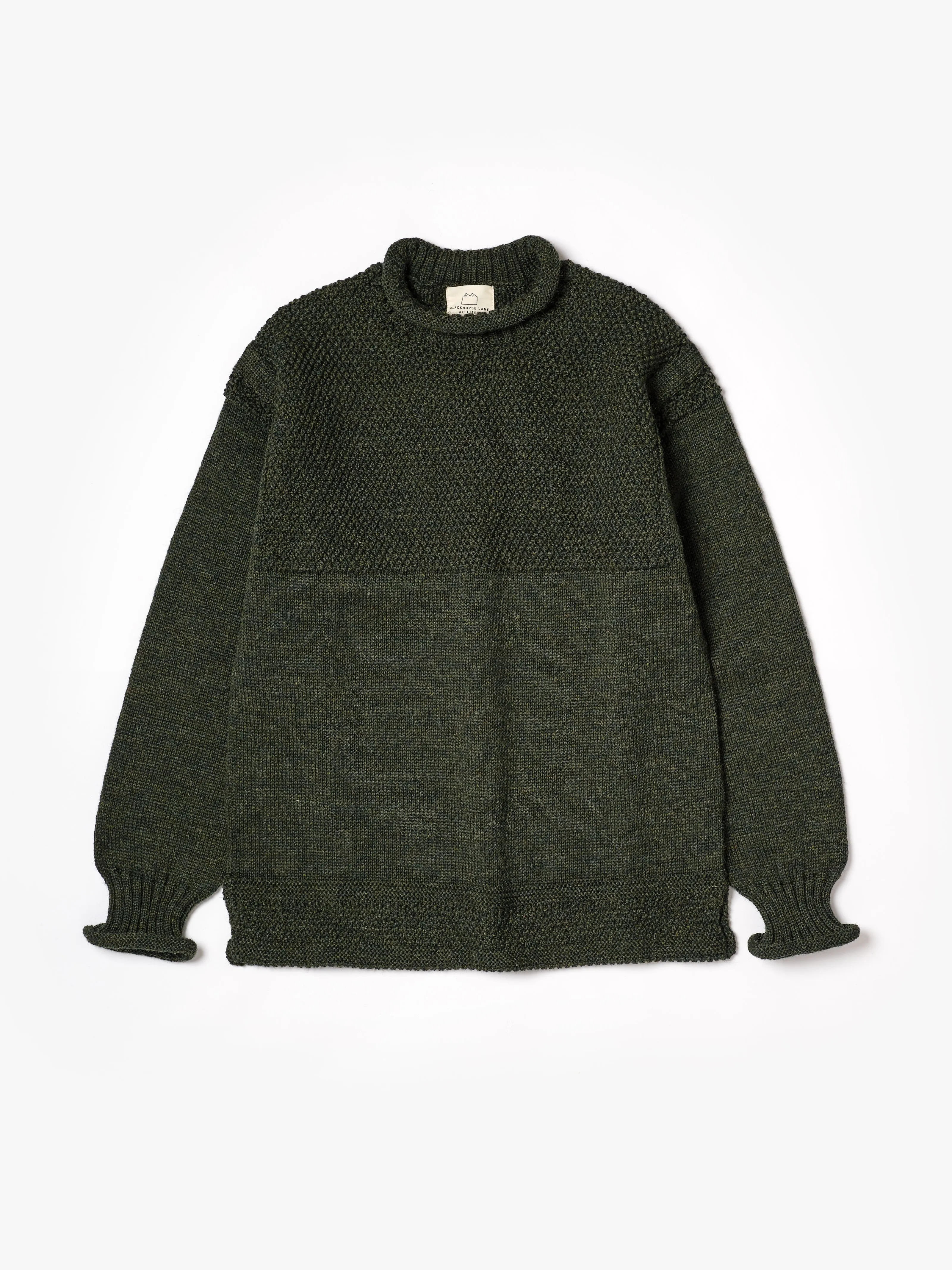 SE28 LODEN GREEN BRITISH WOOL GUERNSEY UNISEX SWEATER