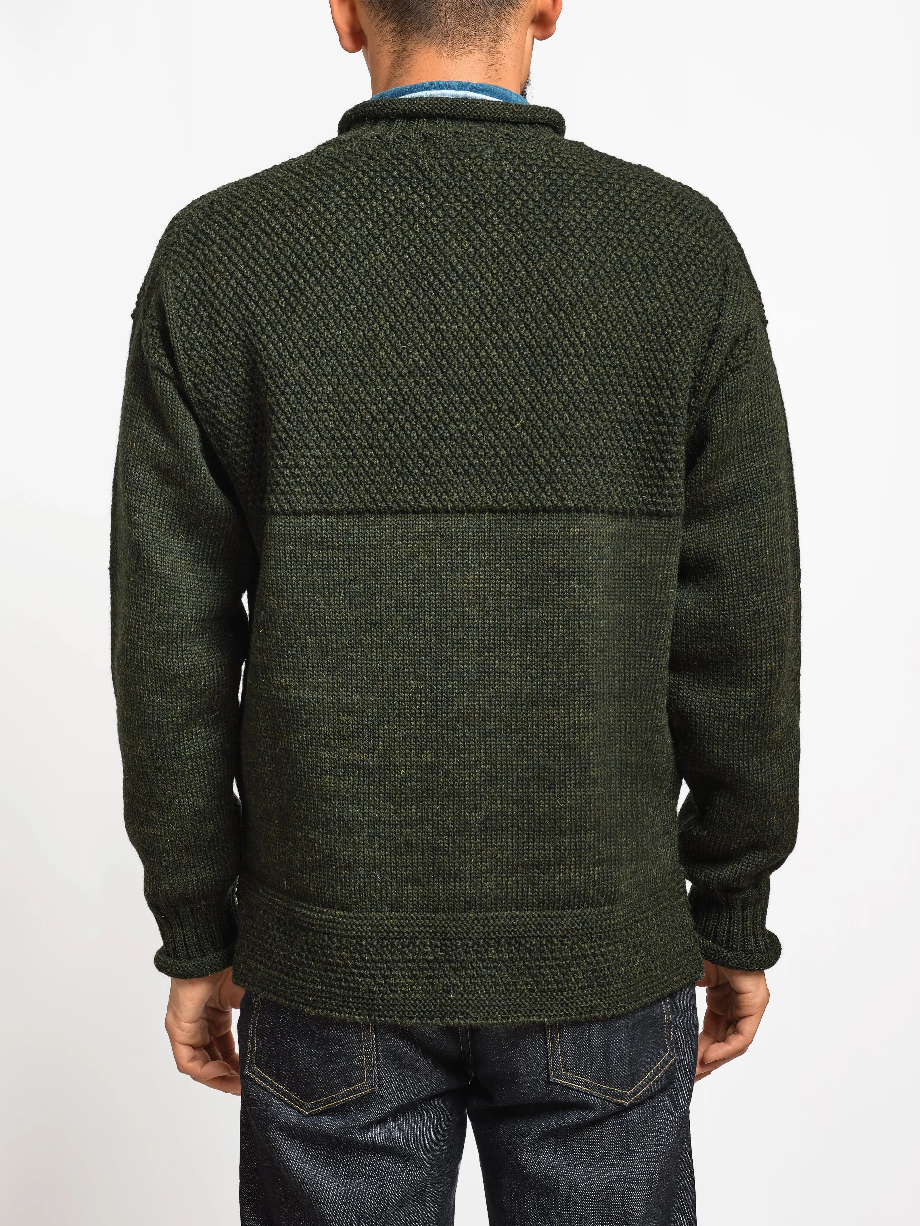 SE28 LODEN GREEN BRITISH WOOL GUERNSEY UNISEX SWEATER