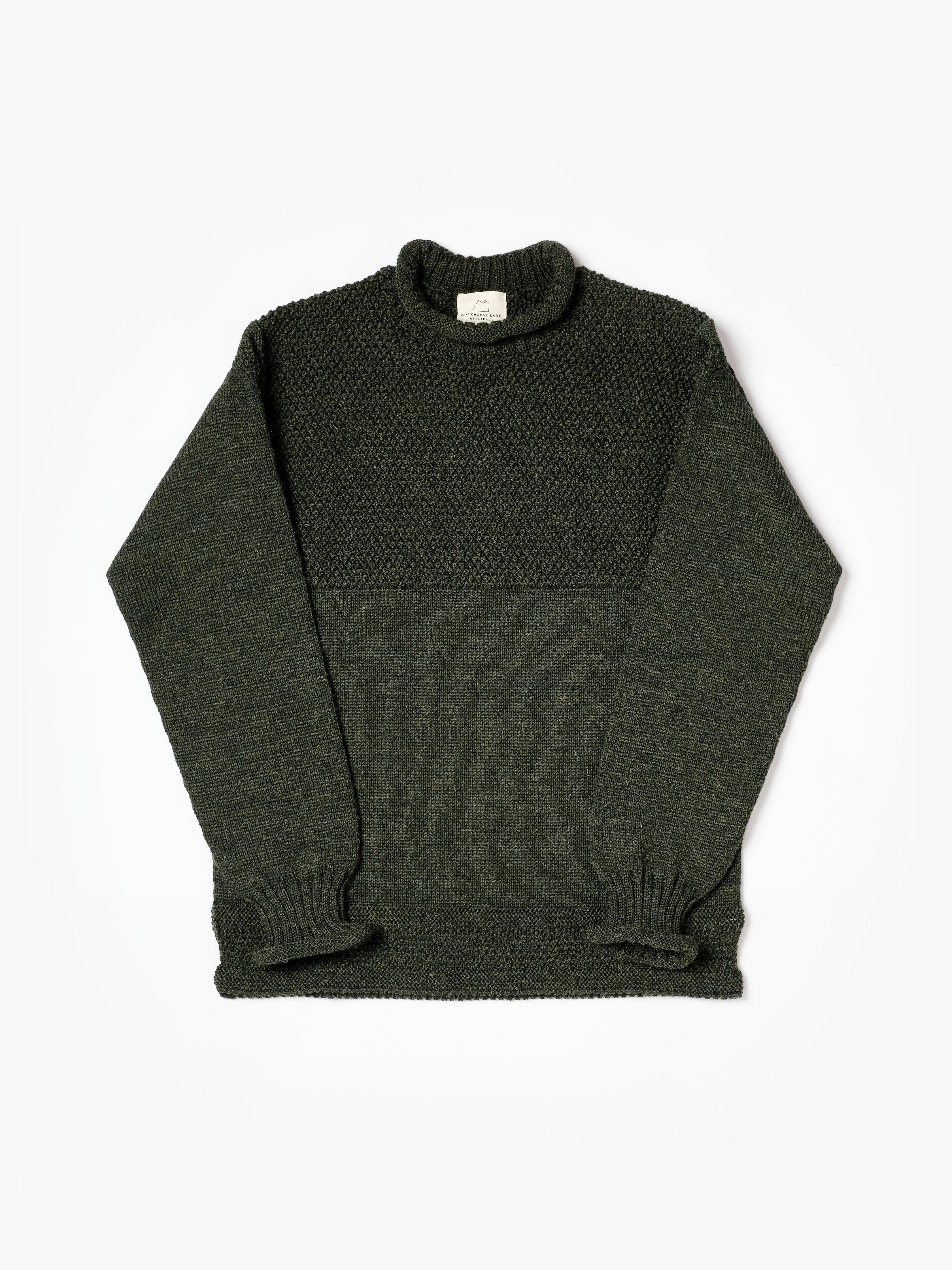 SE28 LODEN GREEN BRITISH WOOL GUERNSEY UNISEX SWEATER