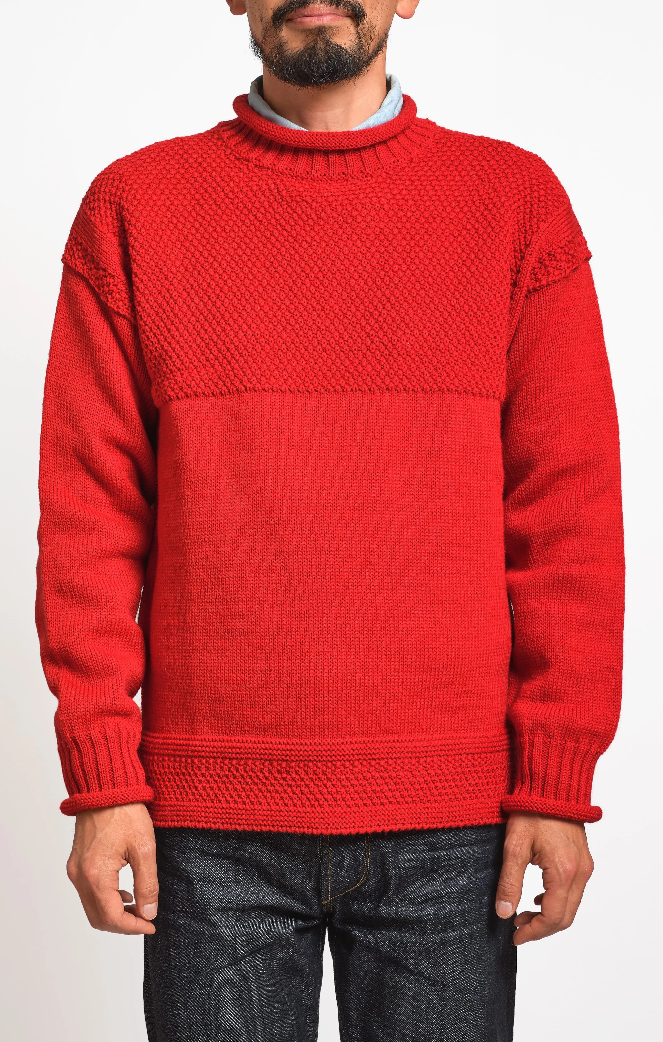 SE28 RED BRITISH WOOL GUERNSEY UNISEX SWEATER