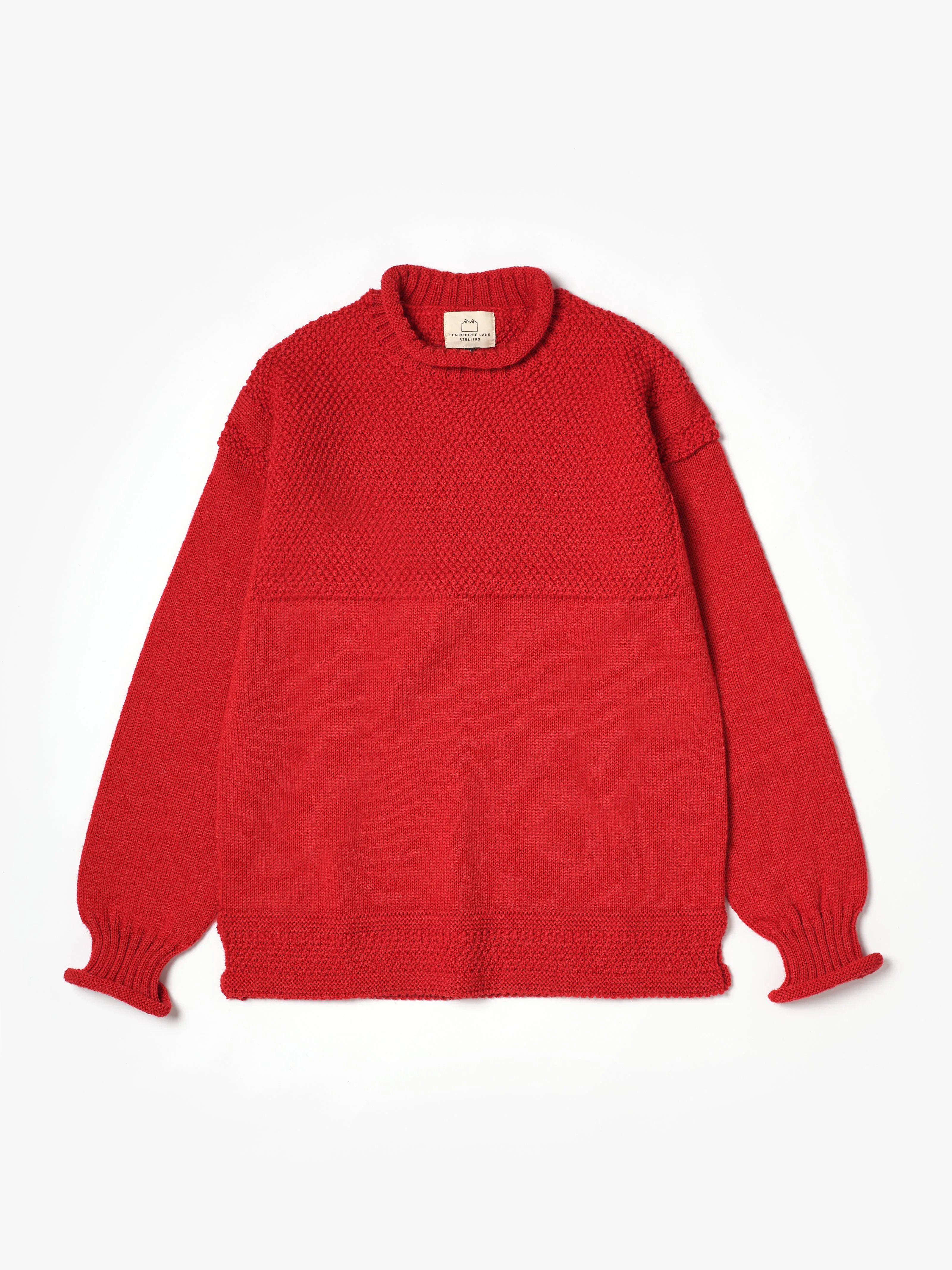 SE28 RED BRITISH WOOL GUERNSEY UNISEX SWEATER