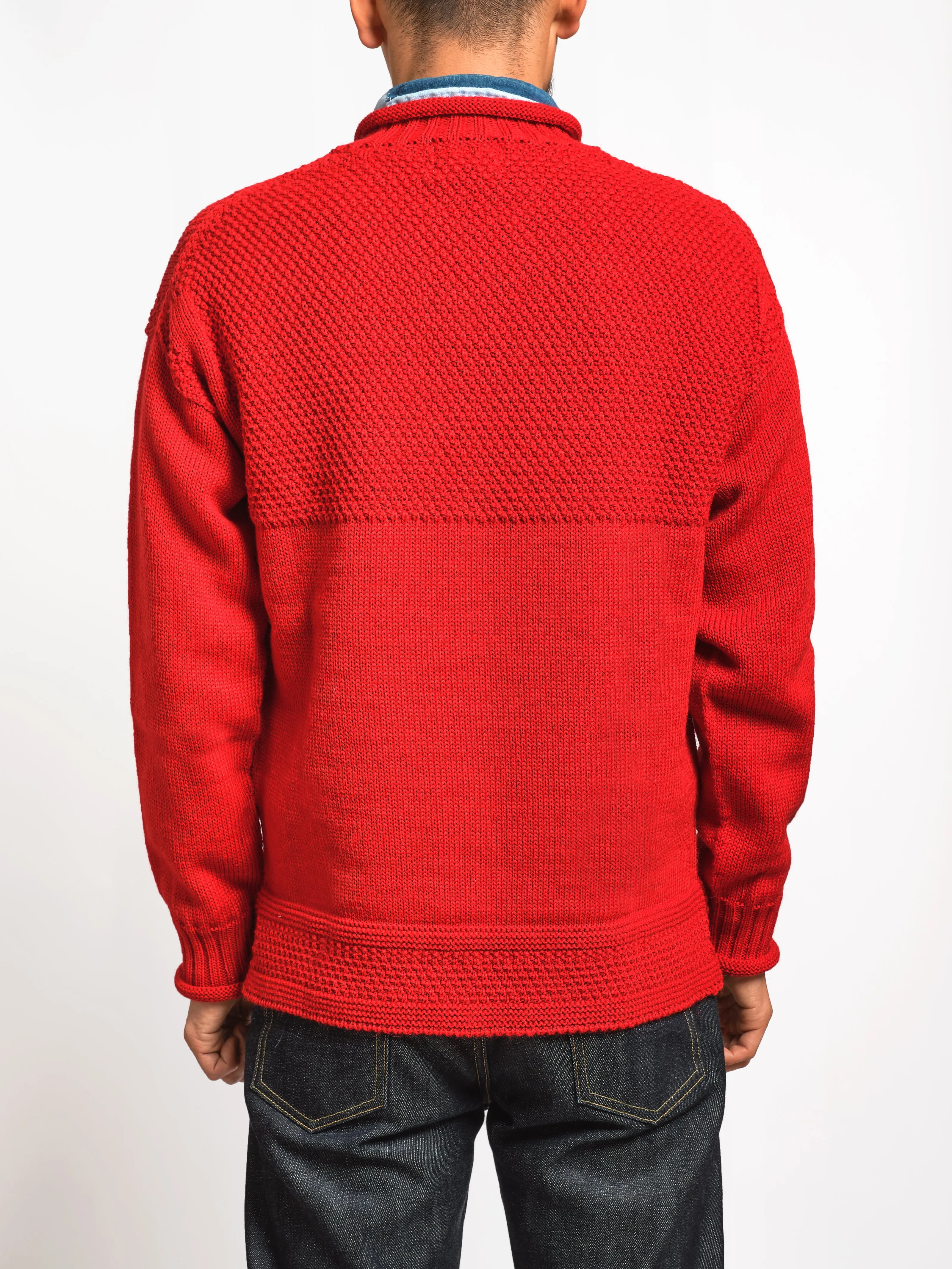 SE28 RED BRITISH WOOL GUERNSEY UNISEX SWEATER