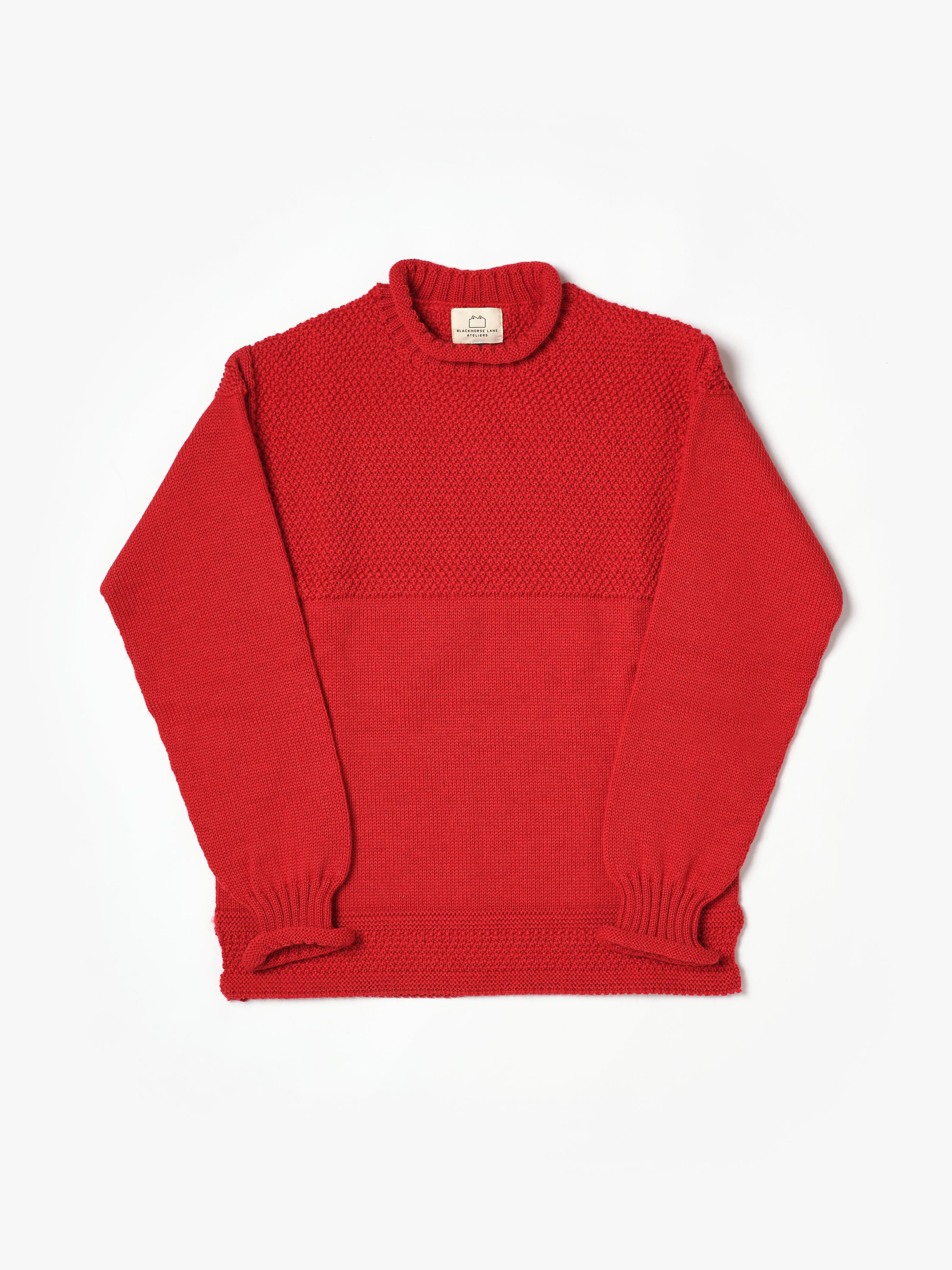 SE28 RED BRITISH WOOL GUERNSEY UNISEX SWEATER