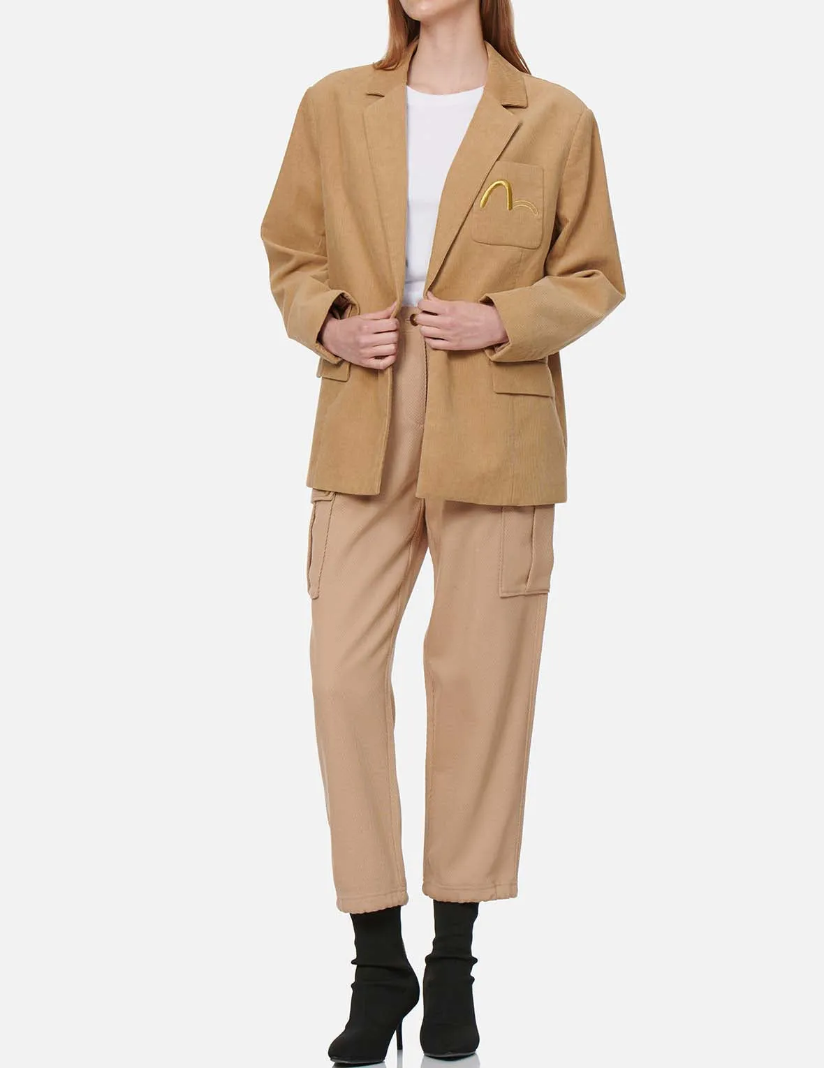 Seagull Embroidered Corduroy Oversize Blazer