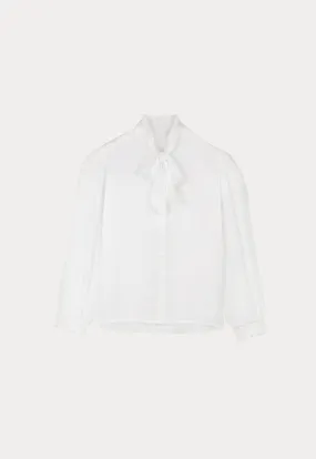 Self-Tie Ribbon Collared Solid Blouse