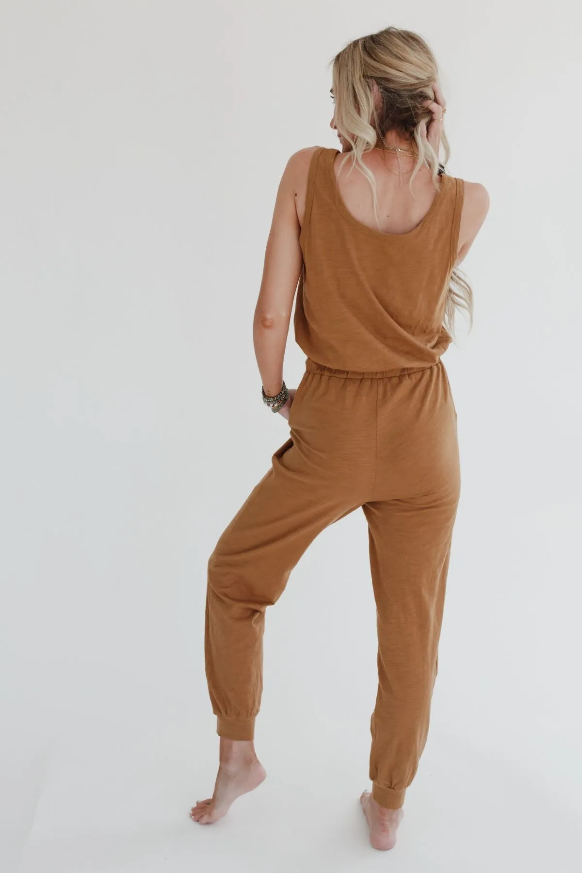 Set to Go Textured Jumpsuit And Cardigan Set - Camel