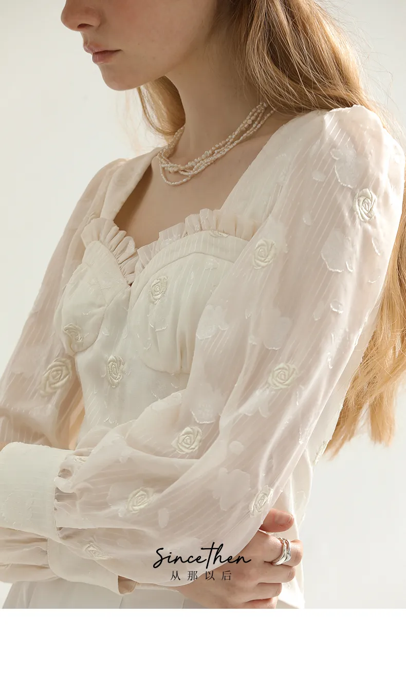 Since Then  |Flower Patterns Casual Style Chiffon Long Sleeves