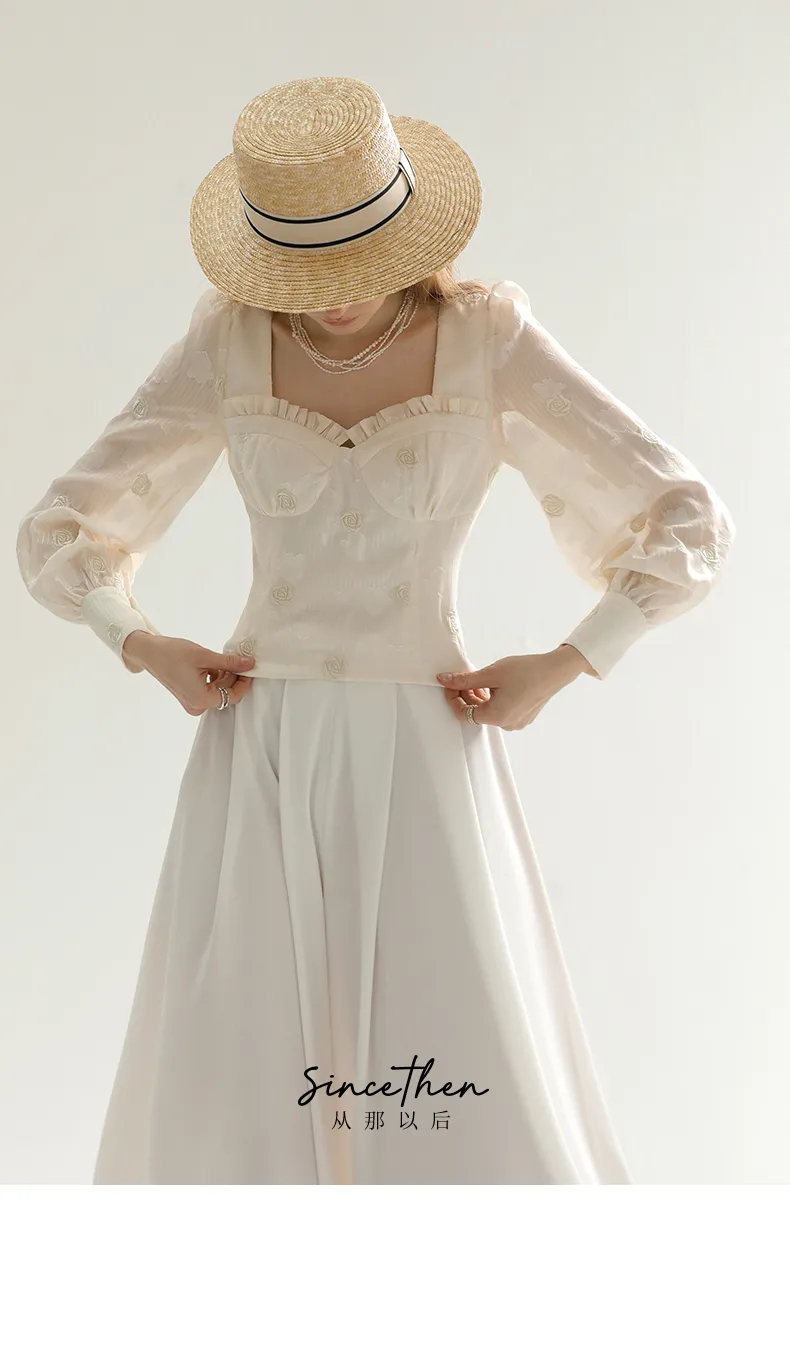 Since Then  |Flower Patterns Casual Style Chiffon Long Sleeves