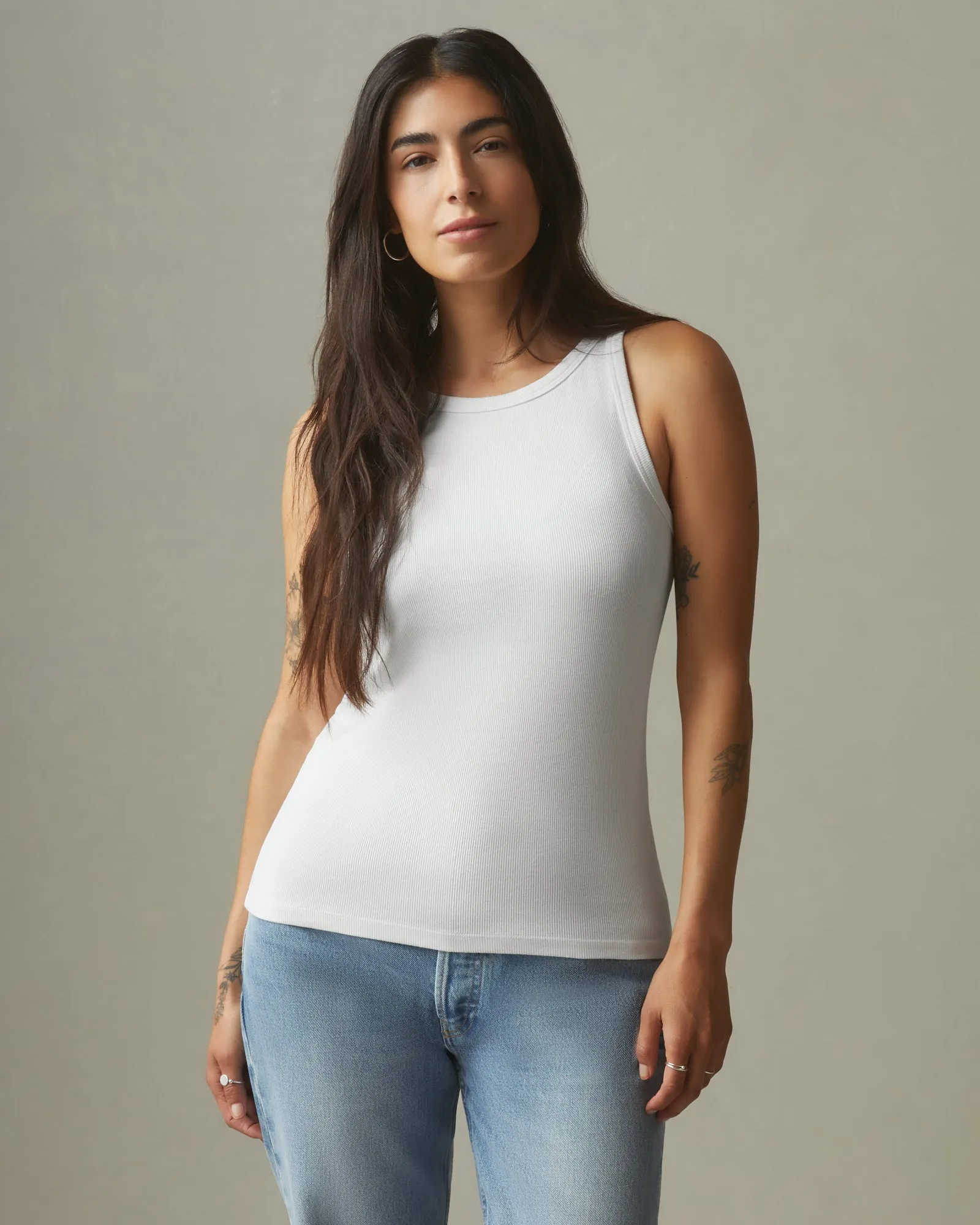 Stretch Rib Tank - White