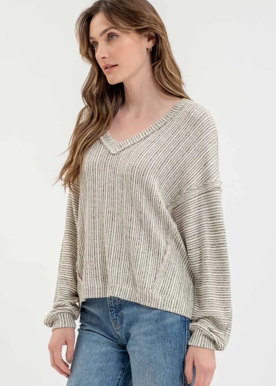 Striped V-Neck Knit Tops - 3 Colors!