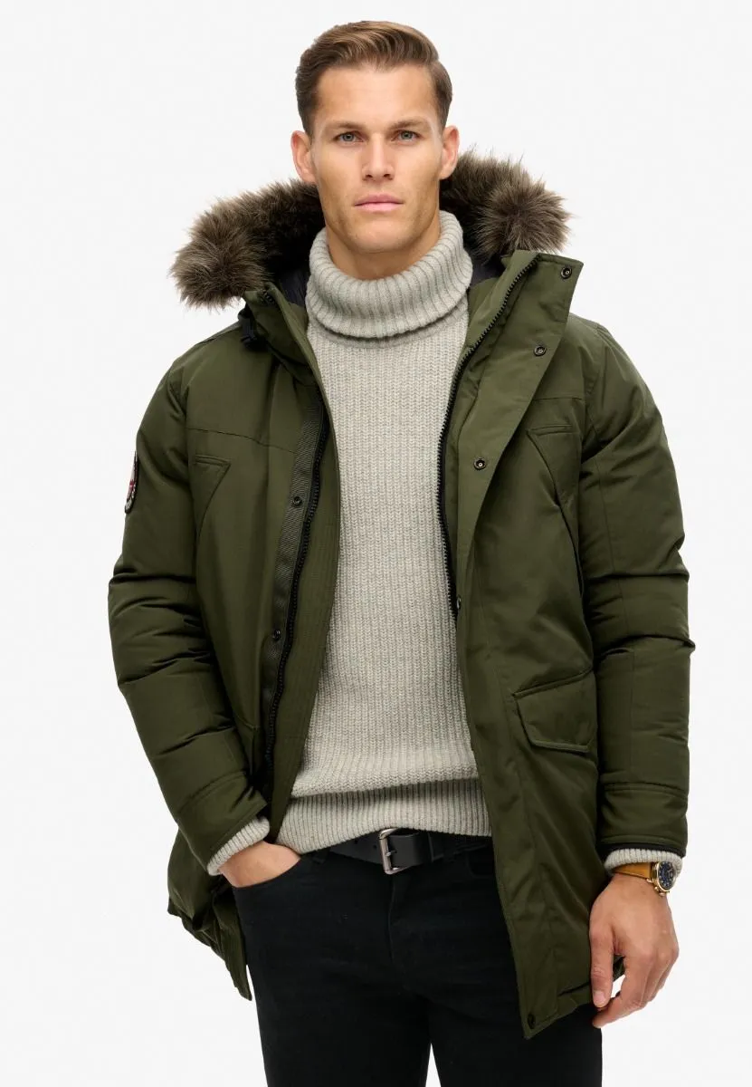 Superdry Everest Faux Fur Parka Jacket Army Khaki Green