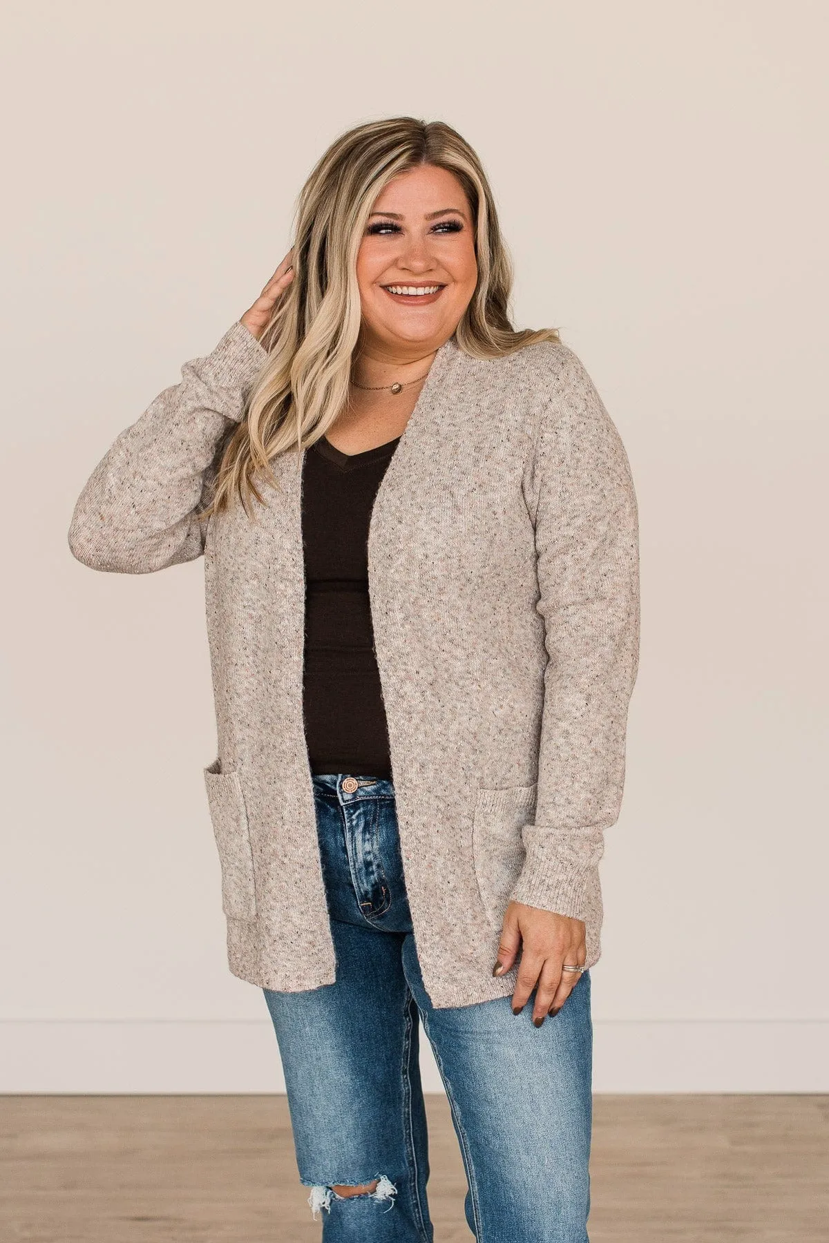 Take An Interest Knit Cardigan- Light Taupe