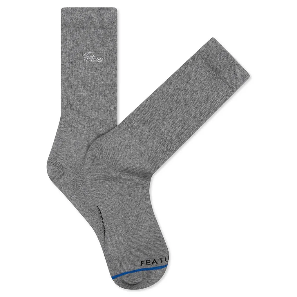 Tonal Script Crew Sock - Heather Grey/Black/White (3-Pack)