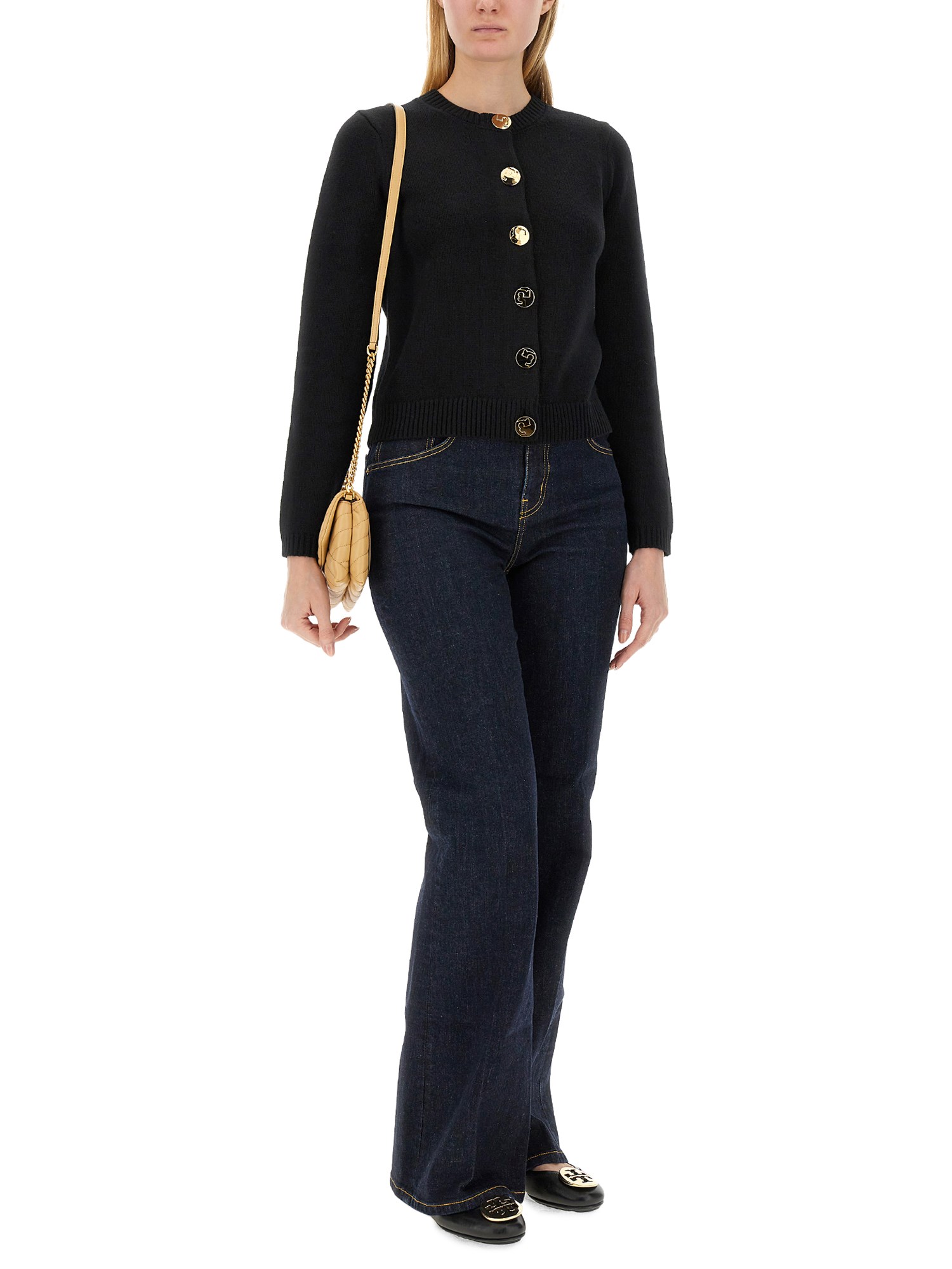 TORY BURCH    WOOL CARDIGAN WITH LOGO