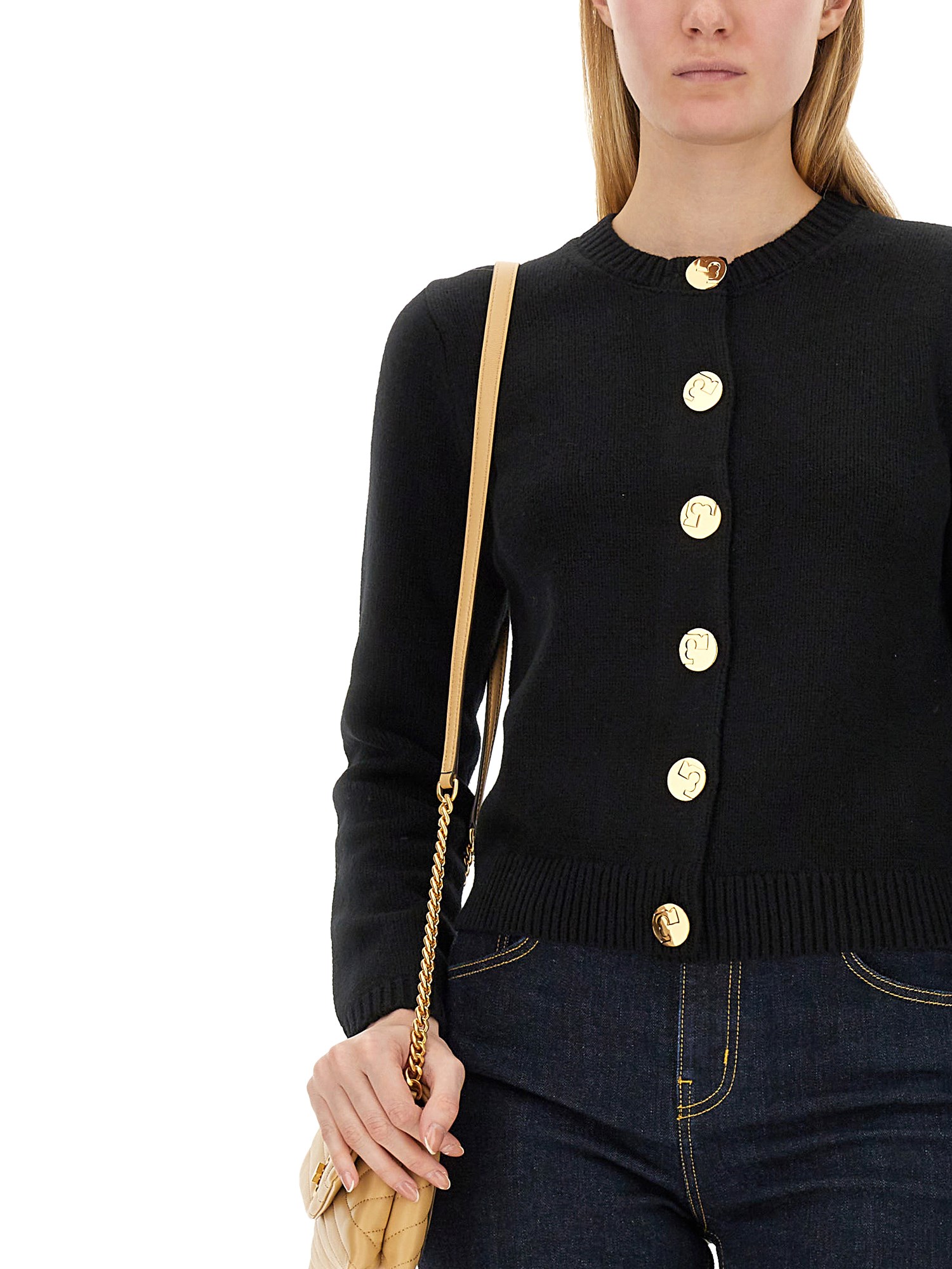 TORY BURCH    WOOL CARDIGAN WITH LOGO