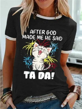 Trendy Cat Print Women's T-shirt with Short Sleeves