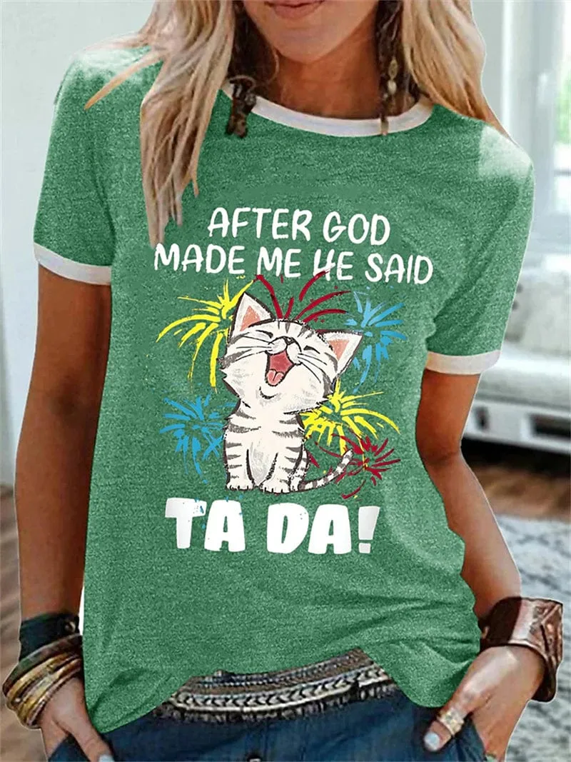 Trendy Cat Print Women's T-shirt with Short Sleeves