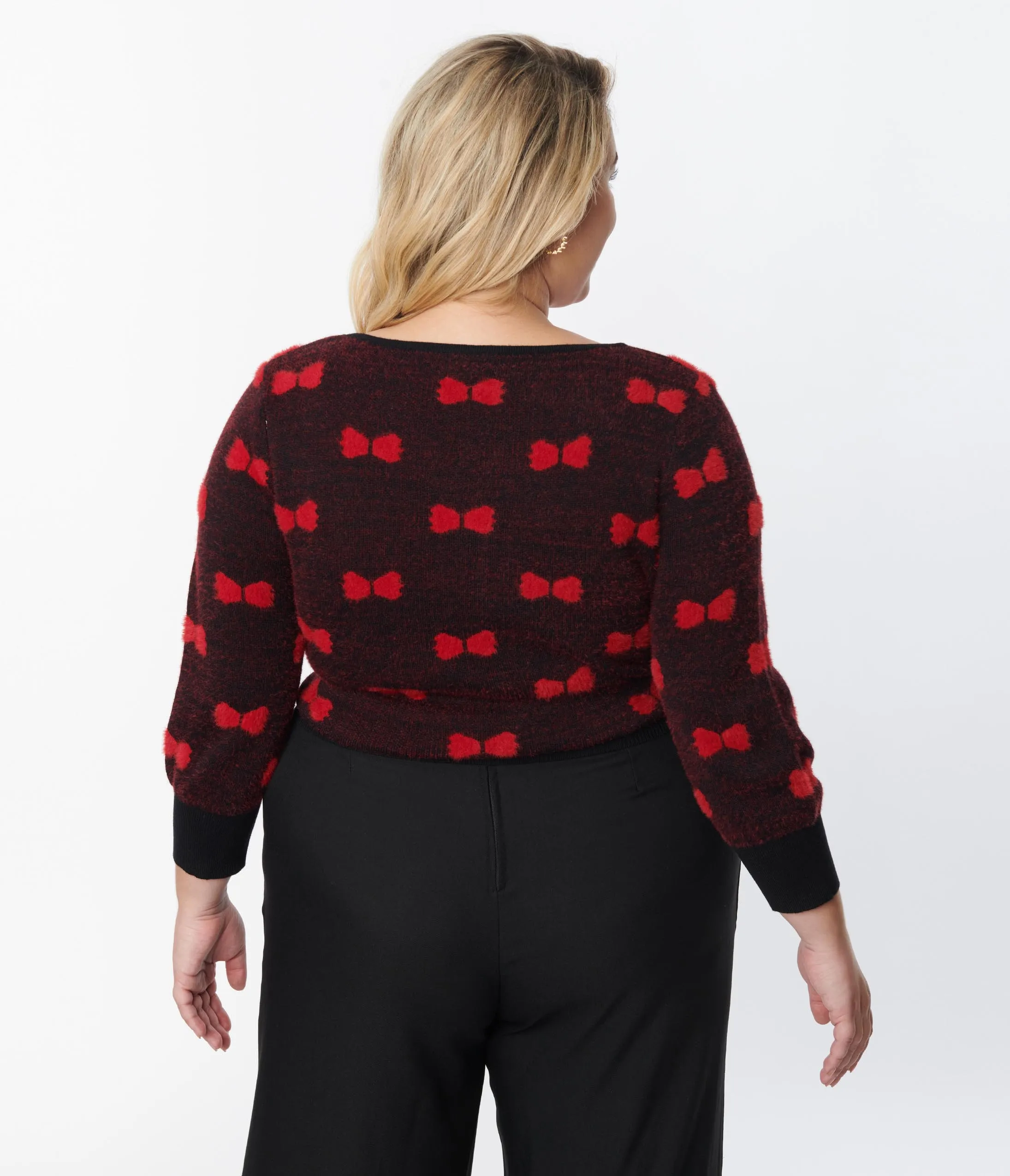 Unique Vintage Plus Size Black & Red Bows Dandy Cardigan