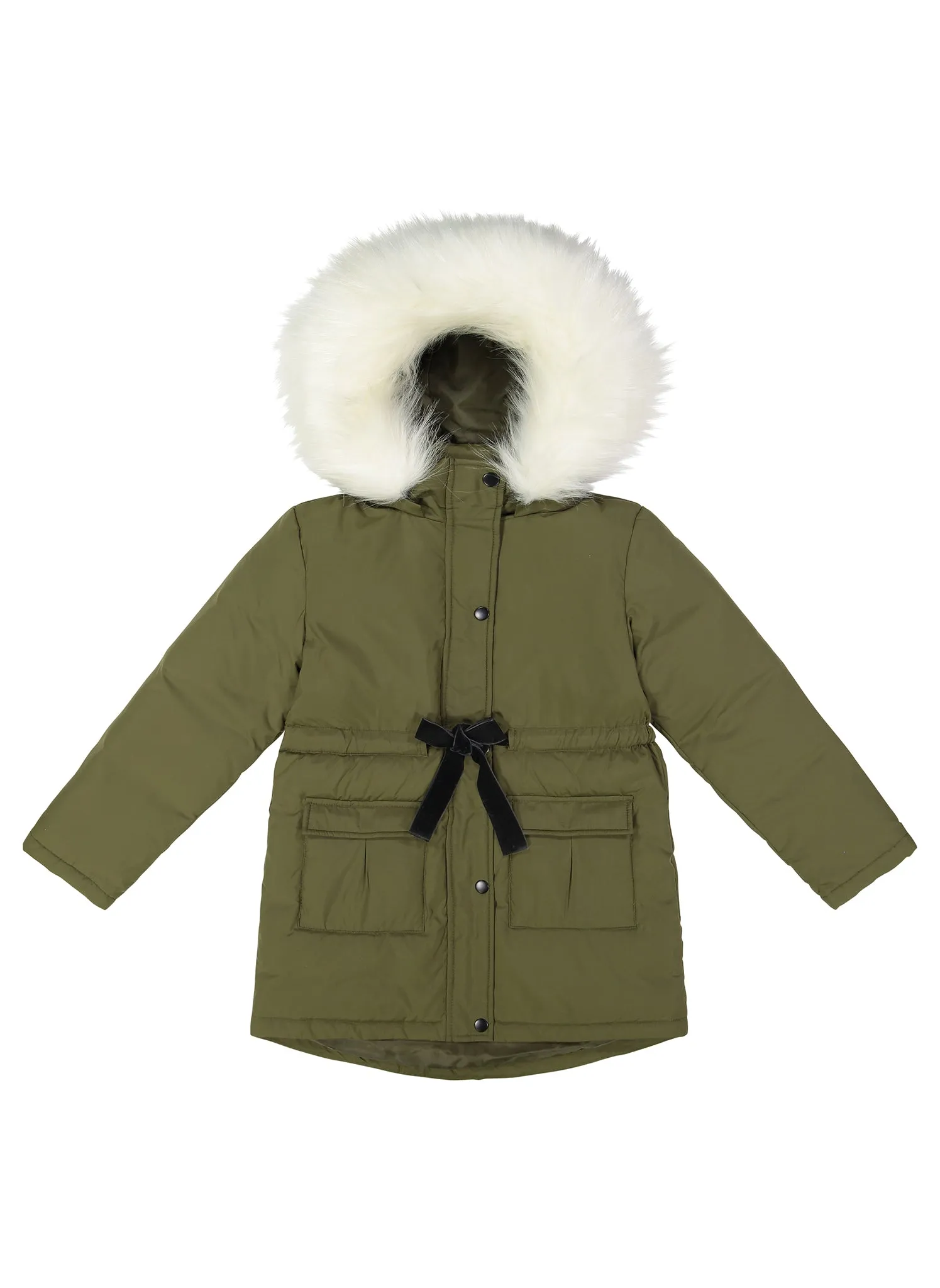 Vierra Rose Abina Faux Fur Hood Tie Parka in Army Green