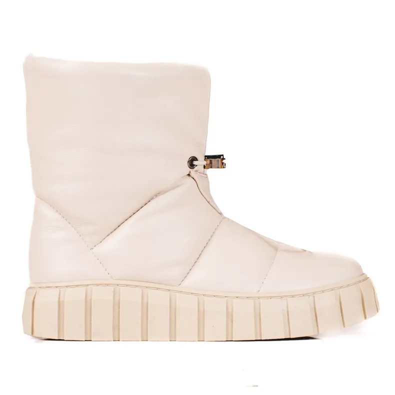 Women's leather snow boots with elastic, beige