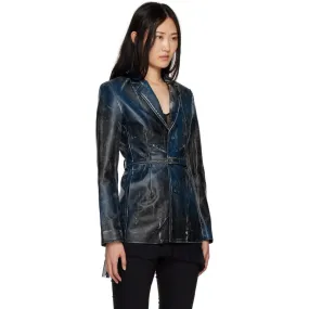 Women's Blue Distressed Leather Blazer