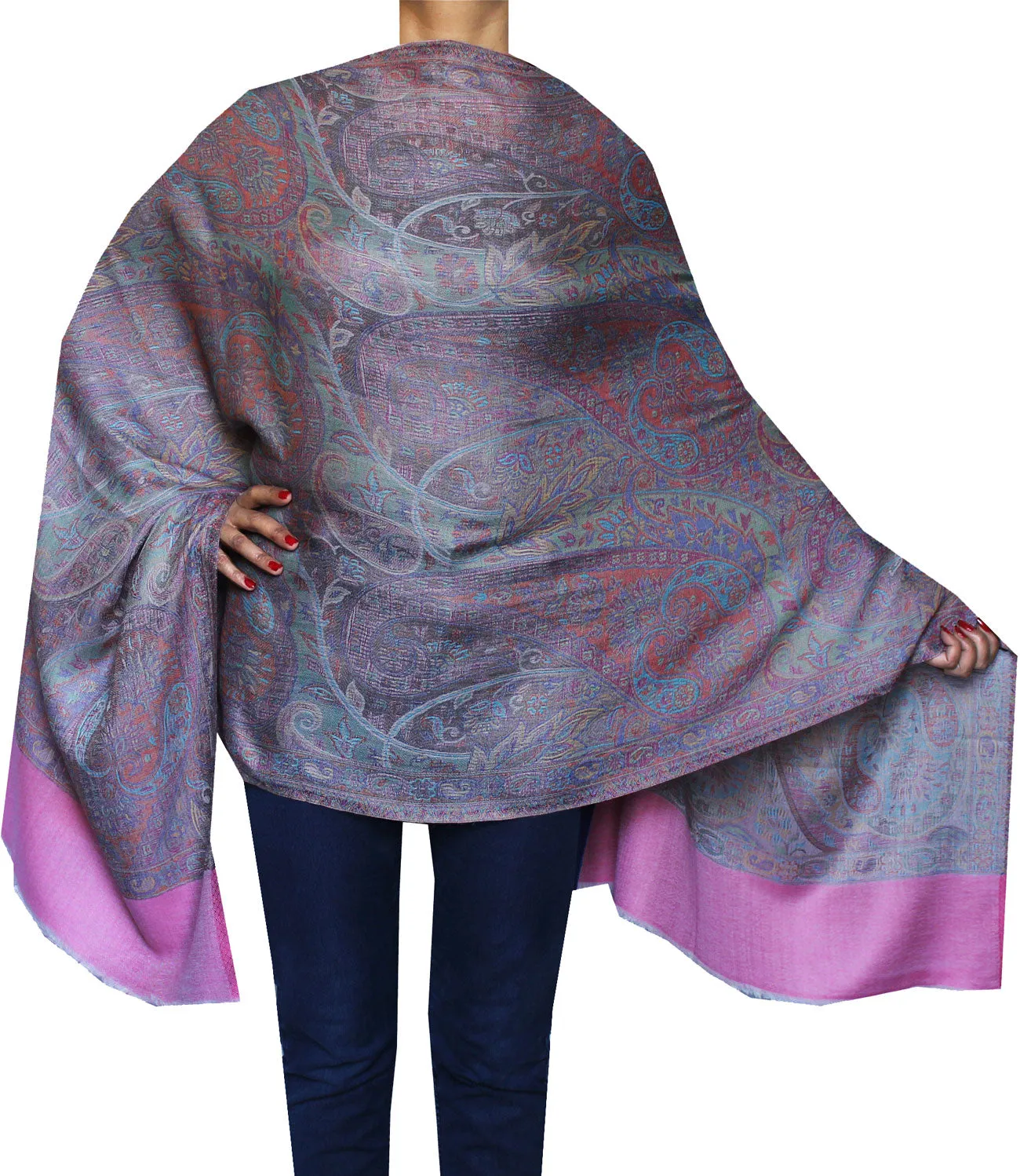 Womens Paisley Scarf Shawl Wool Indian Clothing (80 x 28 inches)