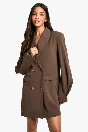 Woven Pocket Front Oversized Blazer Dress