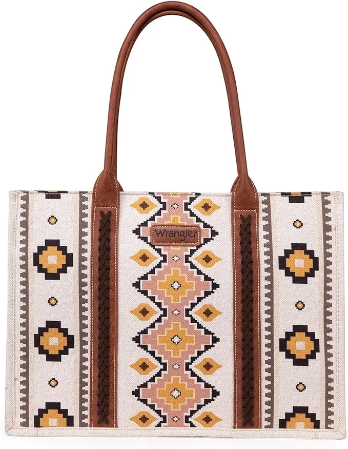 WRANGLER SOUTHWESTERN LARGE TOTE BAG - NATURAL/TAN