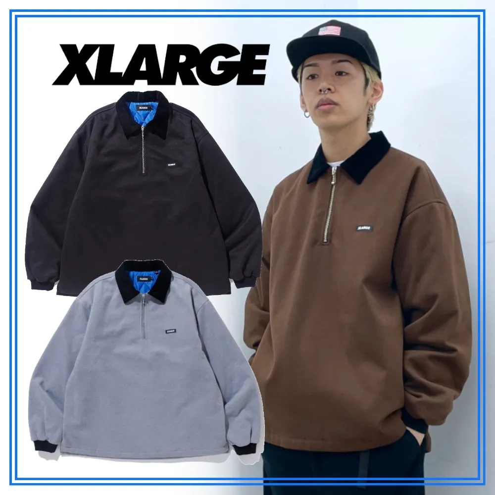 X-Large  |Pullovers Unisex Street Style Long Sleeves Plain Logo Shirts