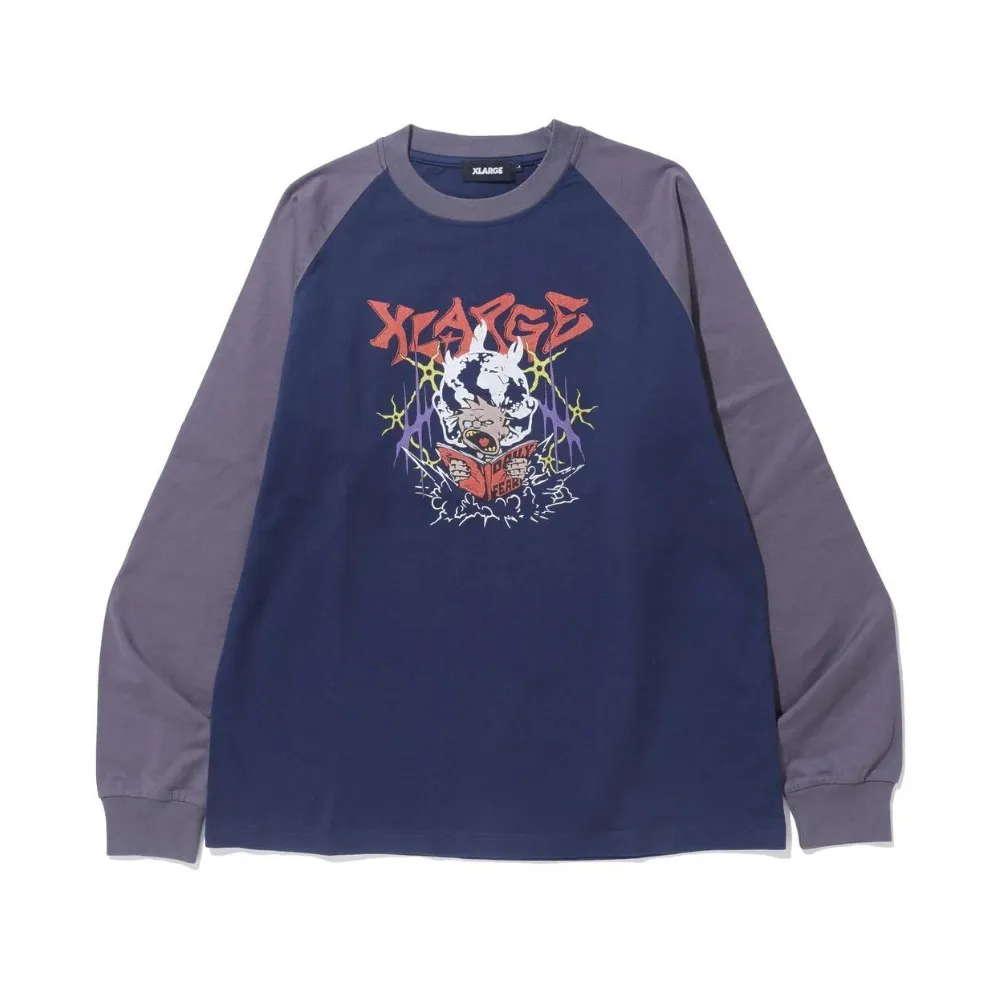 X-Large  |Unisex Street Style U-Neck Bi-color Long Sleeves Cotton