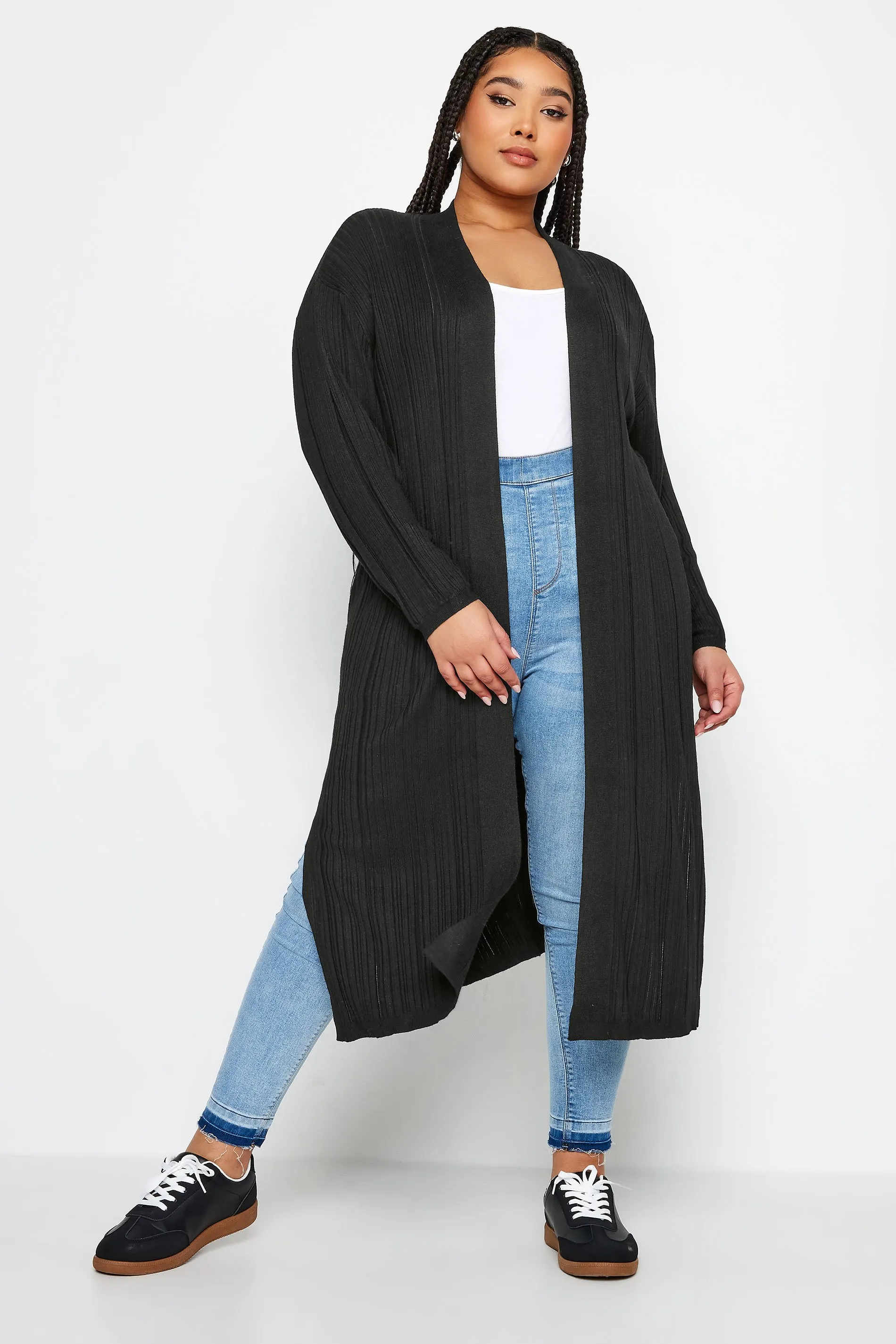 YOURS Curve Black Longline Ribbed Cardigan