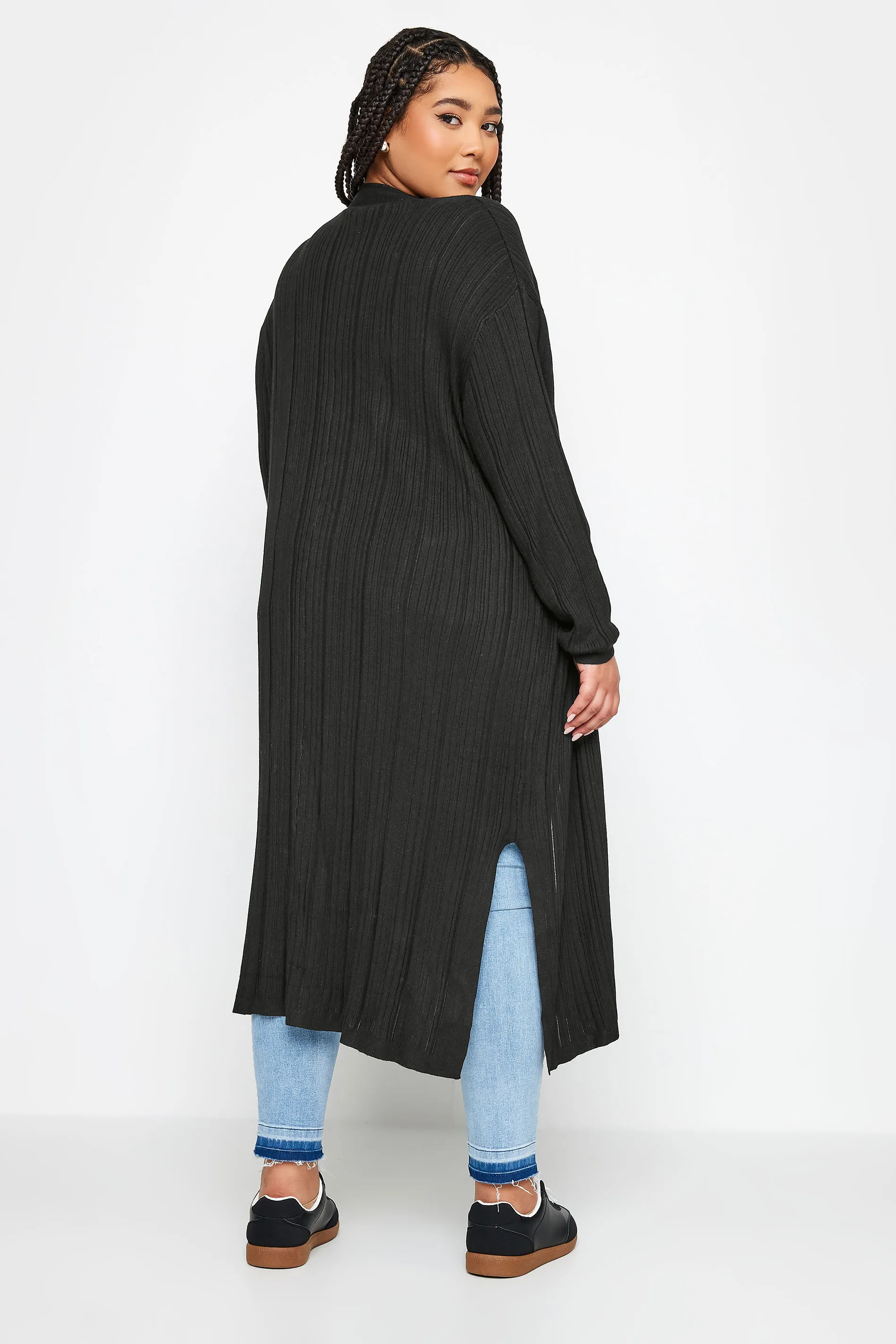 YOURS Curve Black Longline Ribbed Cardigan