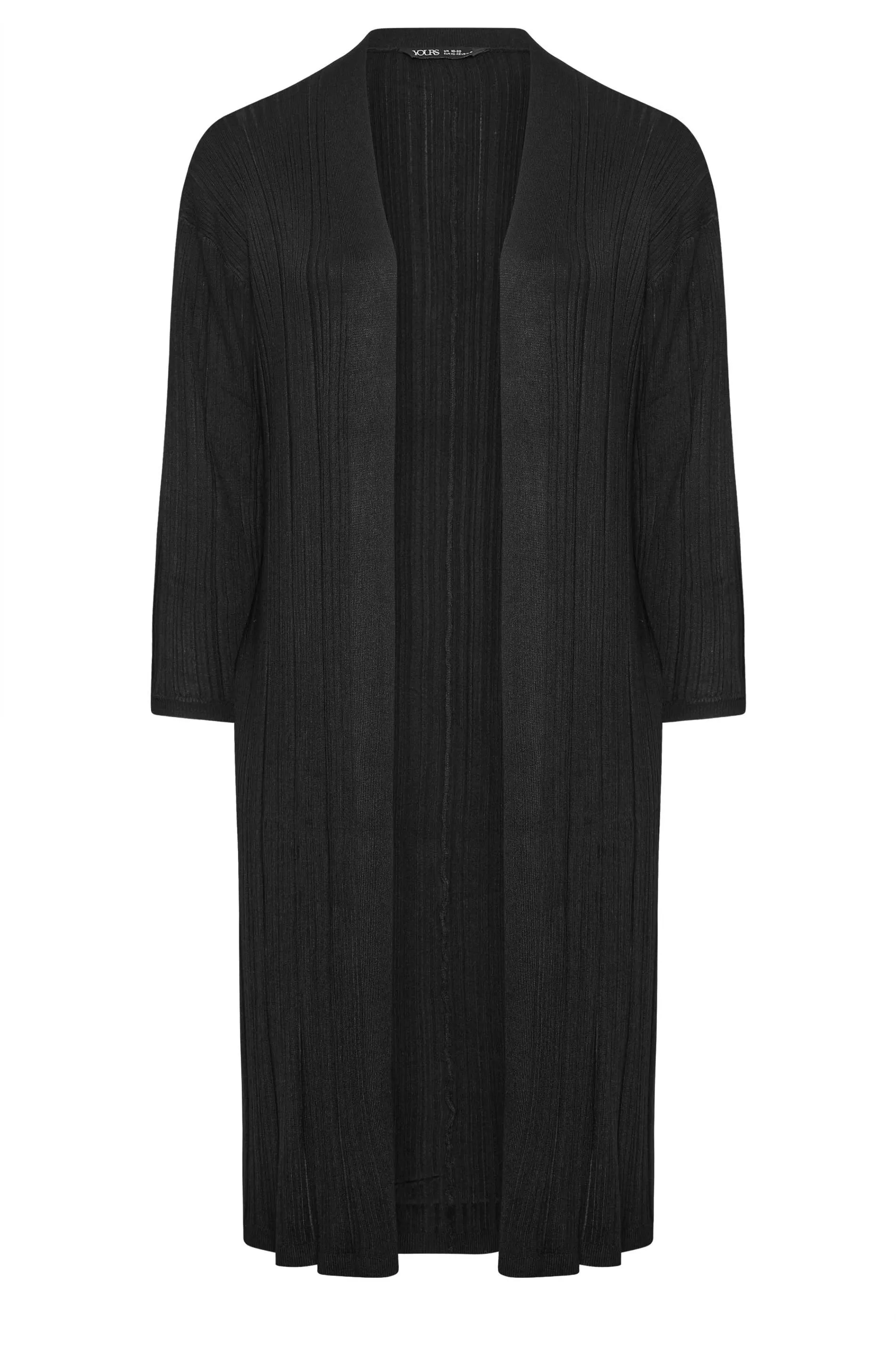 YOURS Curve Black Longline Ribbed Cardigan